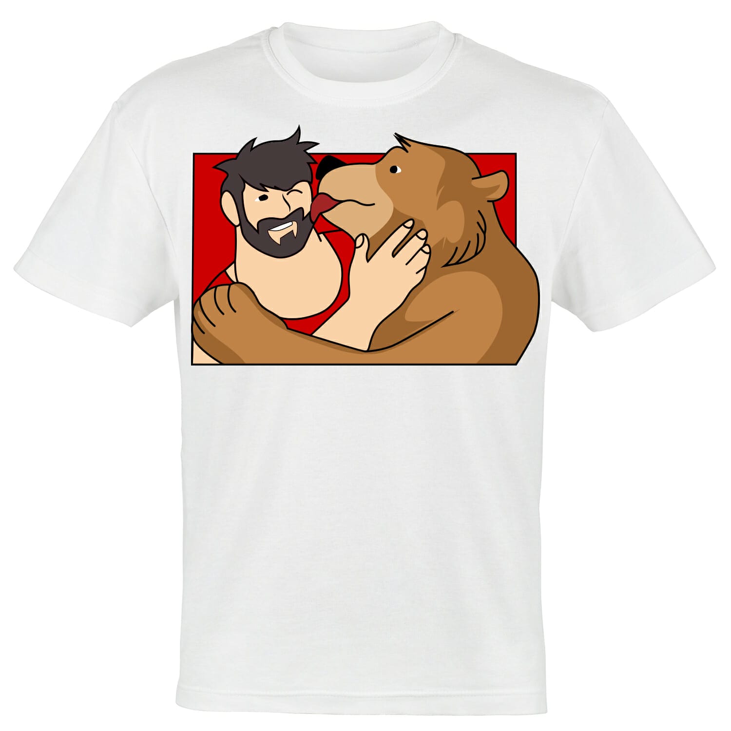 bear licking a man tshirt design