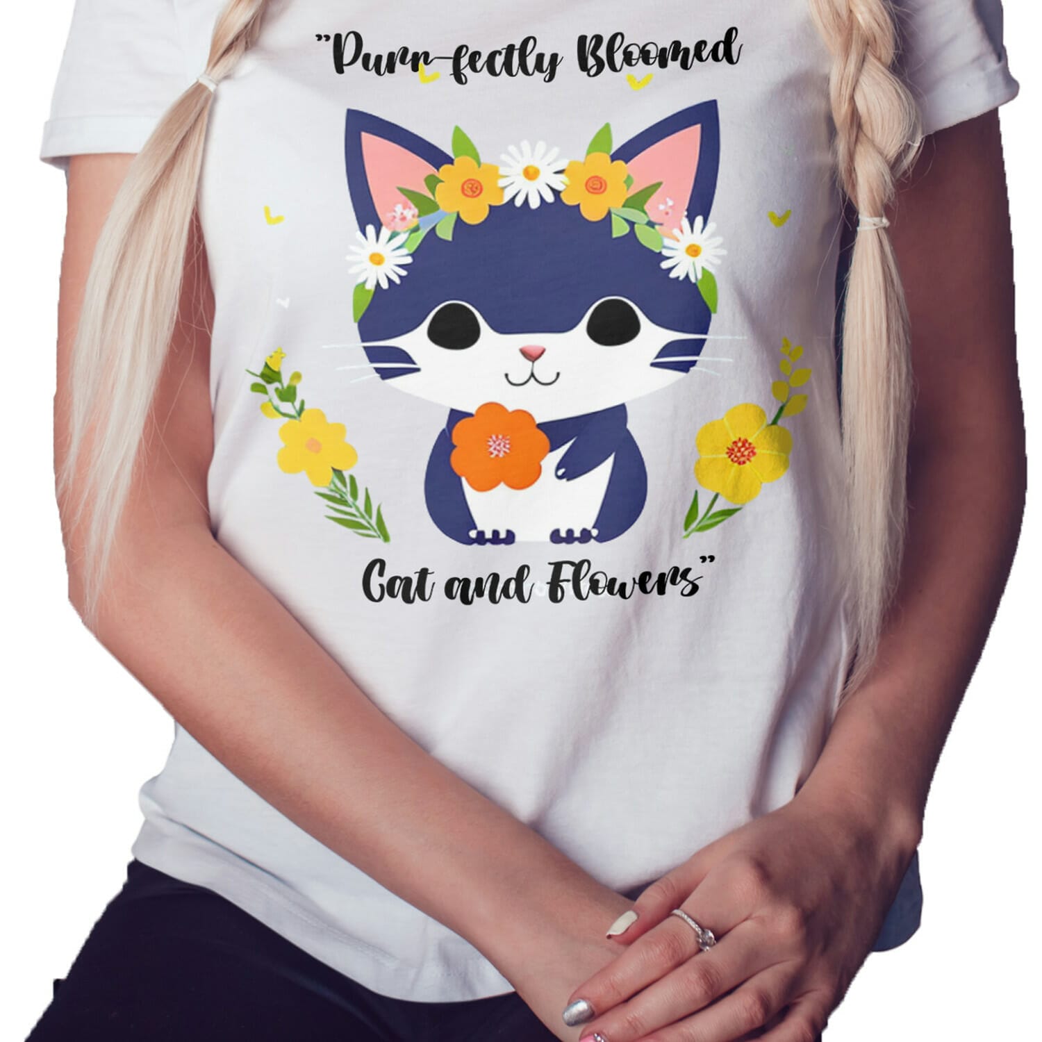 Cute Cat with flowers t-shirt design