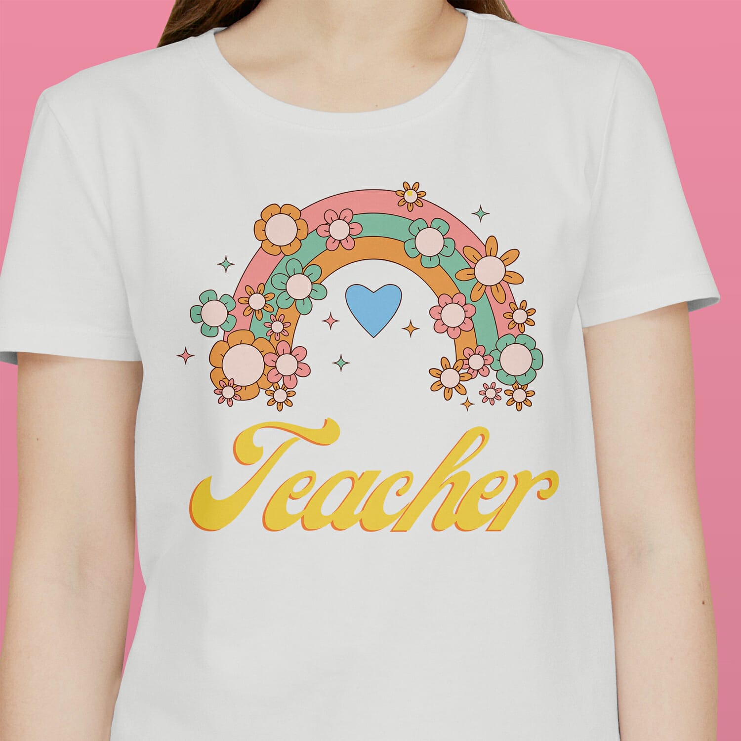 Retro Rainbow Groovy T-Shirt design For Teacher