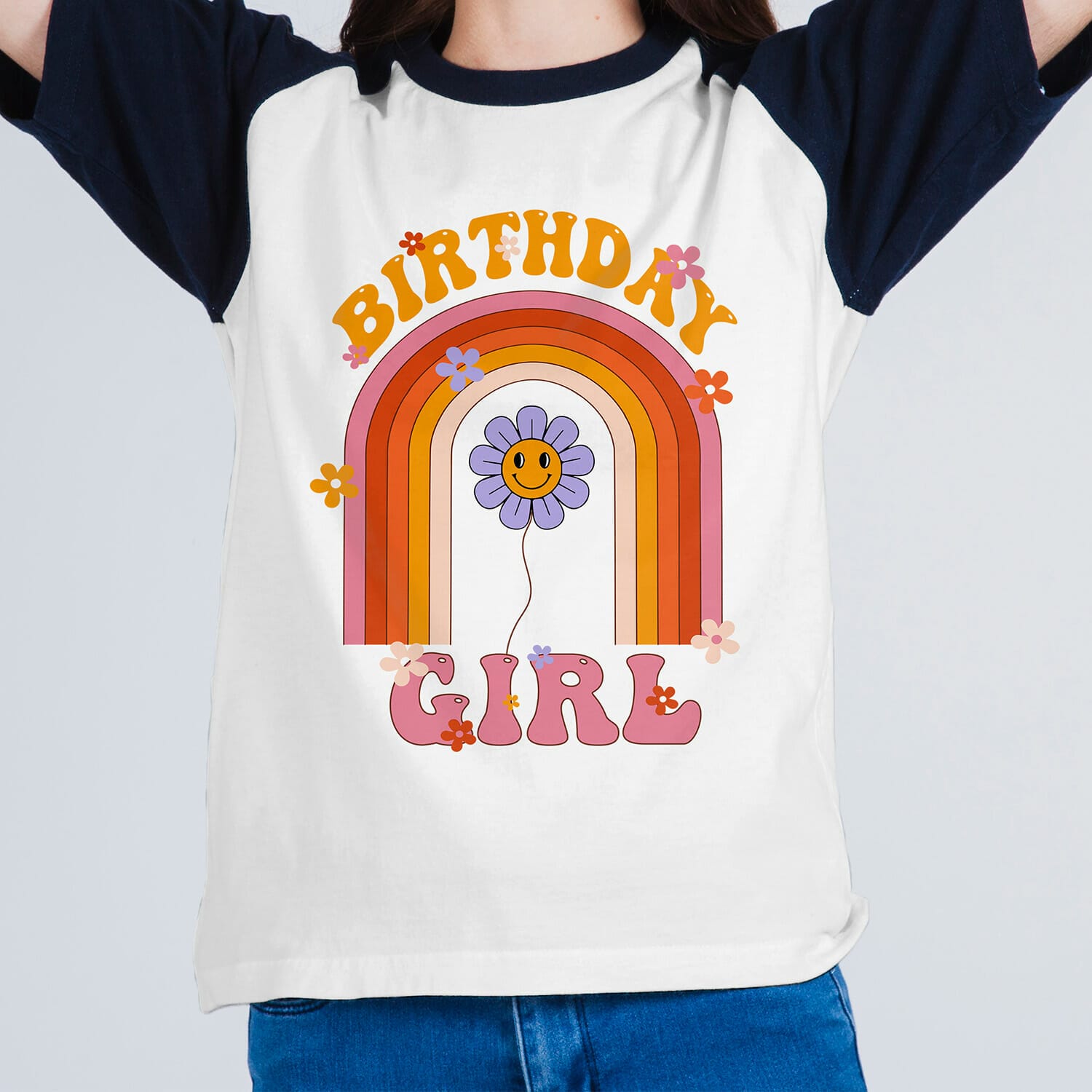 Birthday Girl Groovy Rainbow Style T-Shirt Design