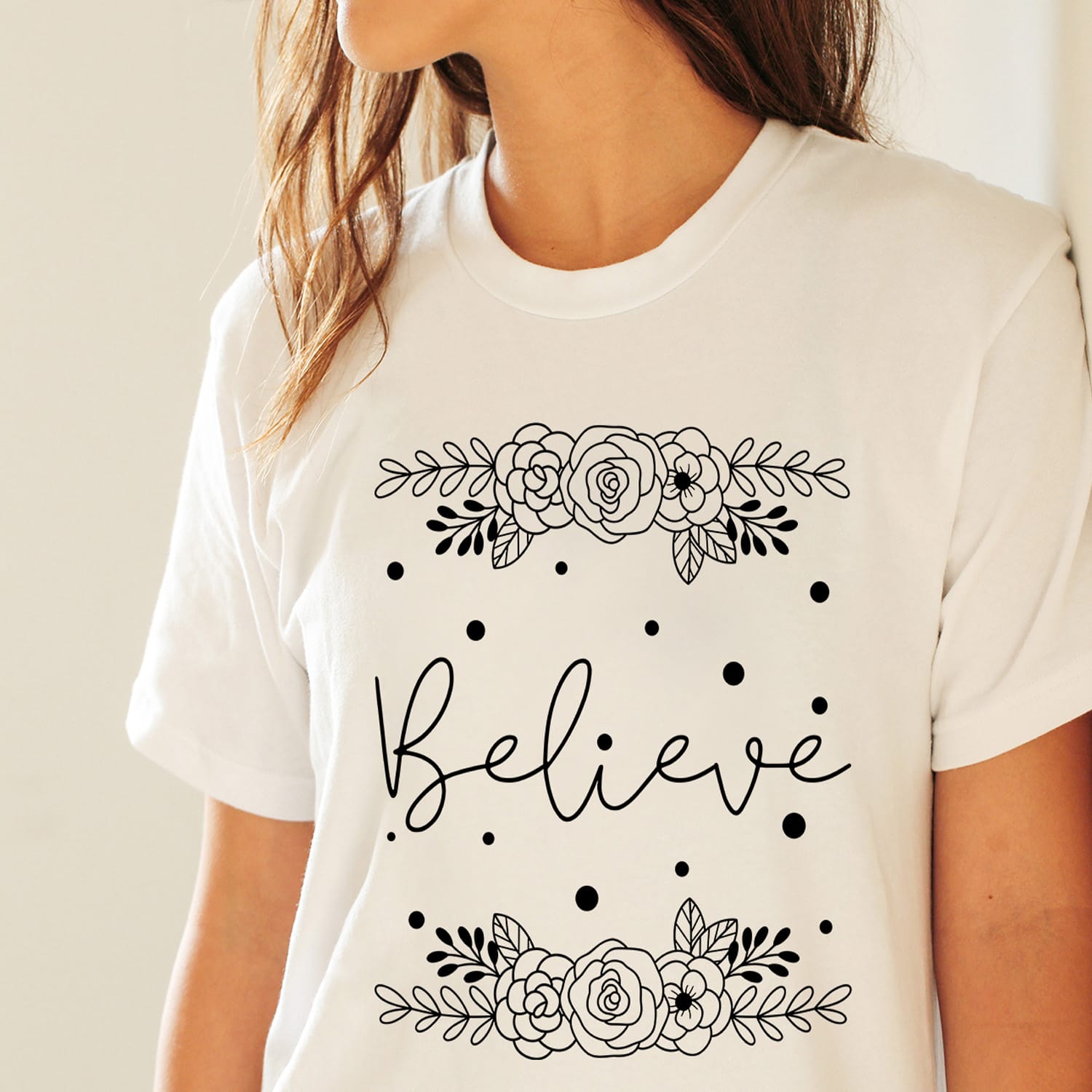 Believe | Flowers Free T-shirt Design for women