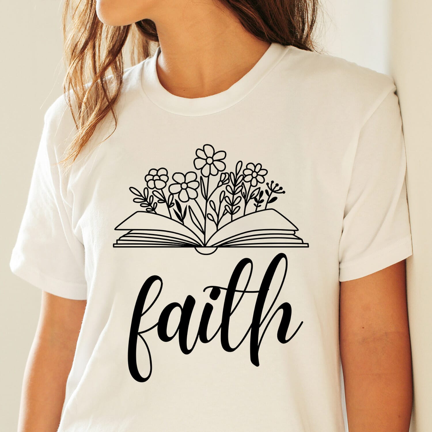 Faith Open Book flower art t-shirt design for women