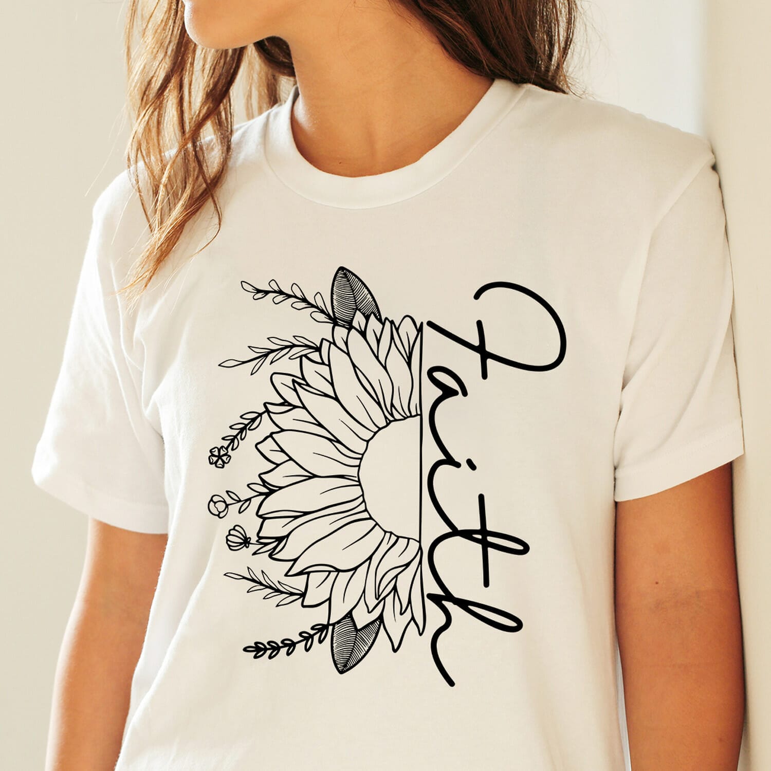 Faith with Beautiful half Sunflower T-shirt Design for women