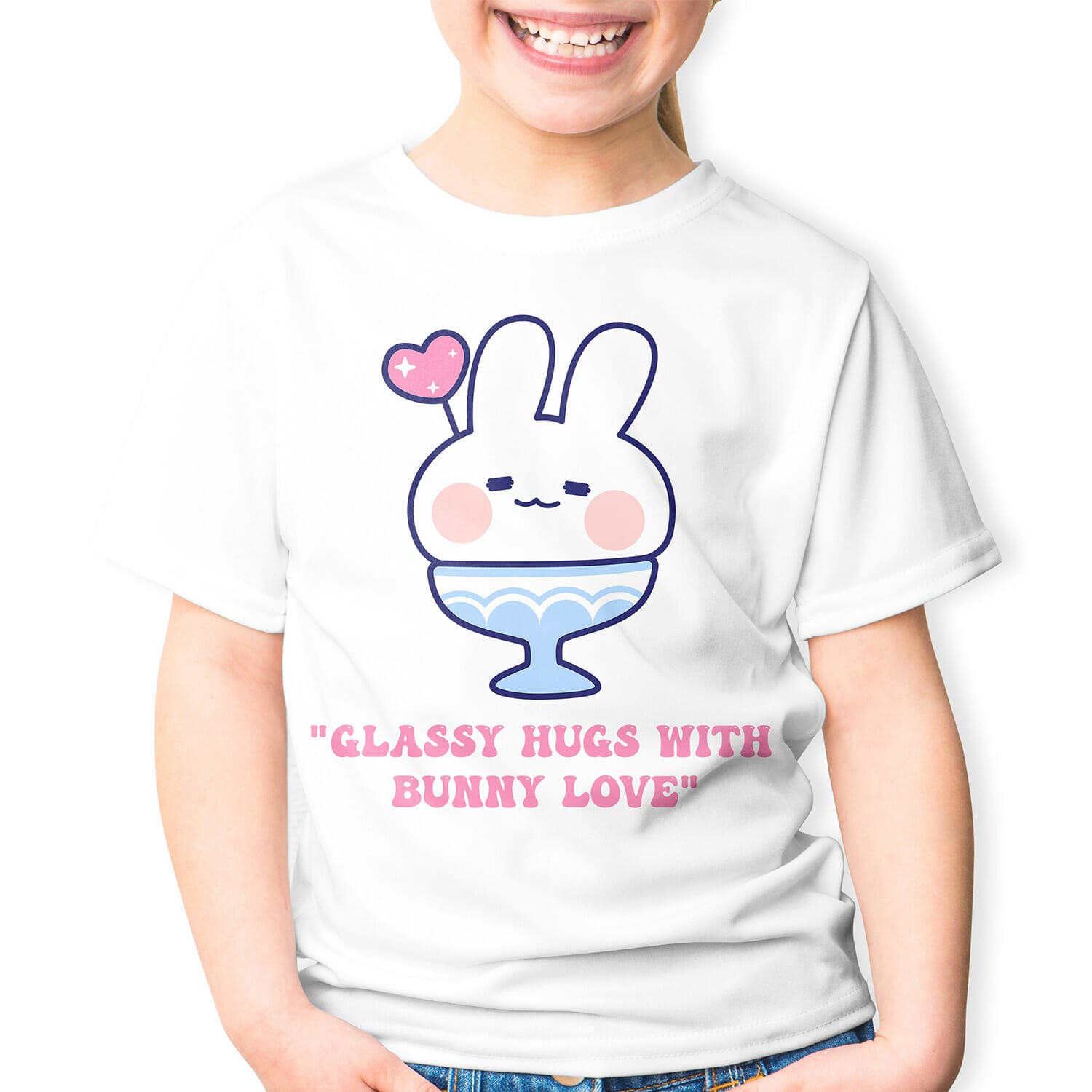 Glassy Hugs With Bunny Love Kids Tshirt Design
