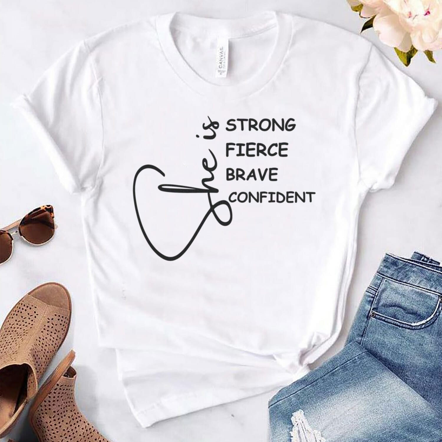 She is strong, fierce, brave, confident positive quote T-shirt Design