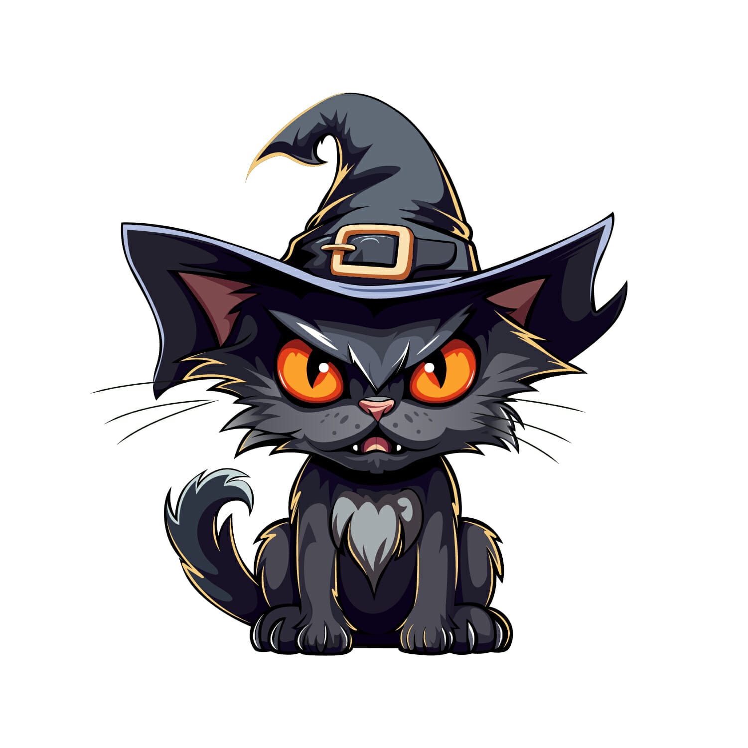 Cat With A Witch Hat Vector For T-shirts