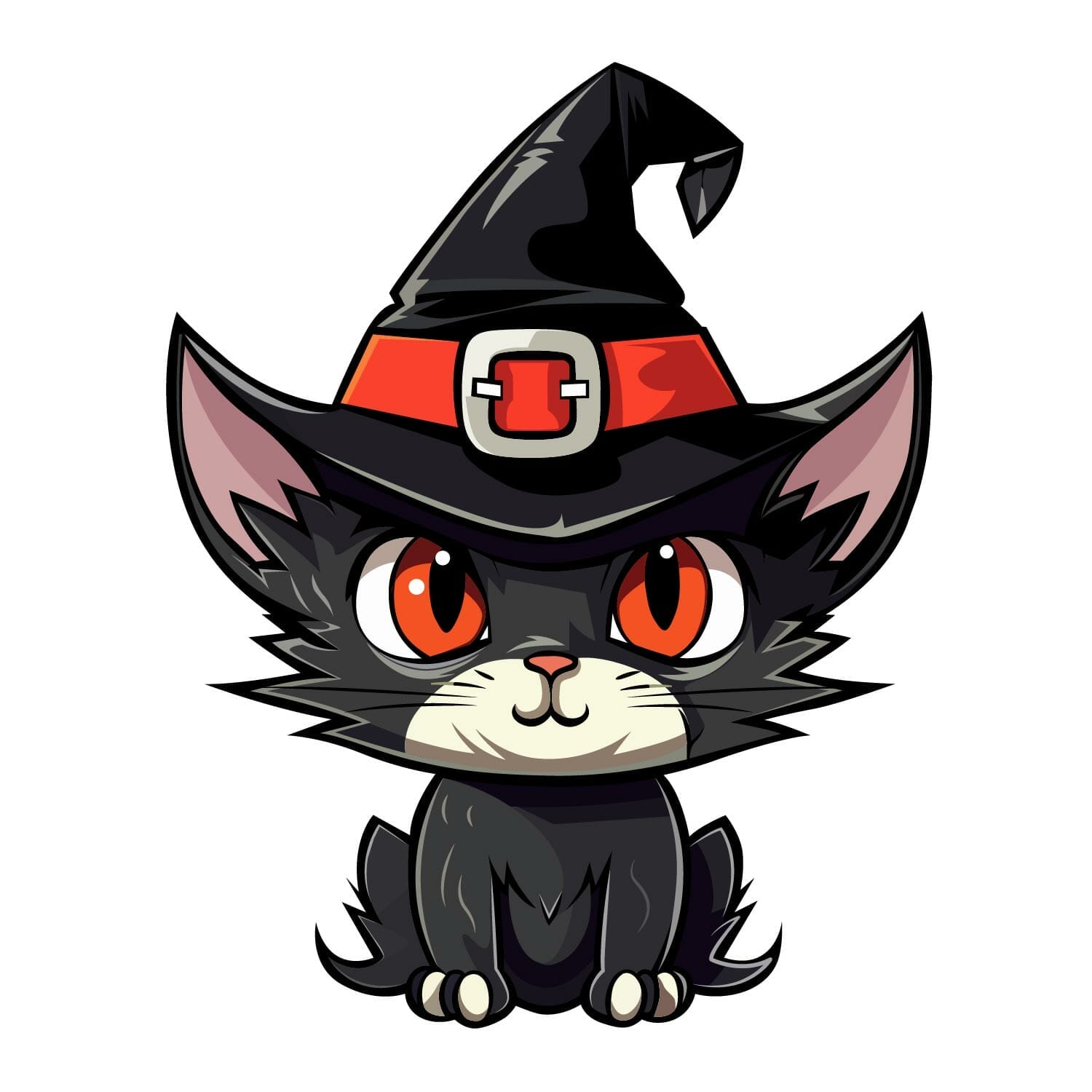 Cat With A Witch Hat Vector For T-Shirts