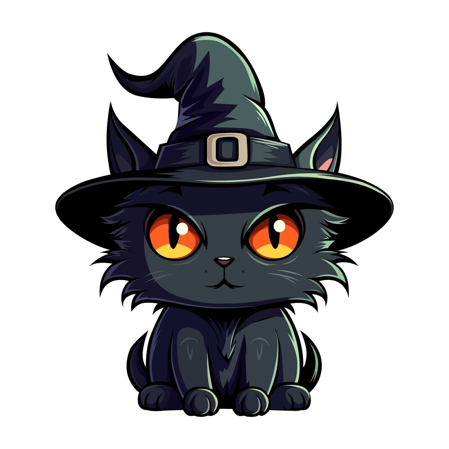 Halloween Themed Black Evil Cat With A Witch Hat Vector For T-Shirts