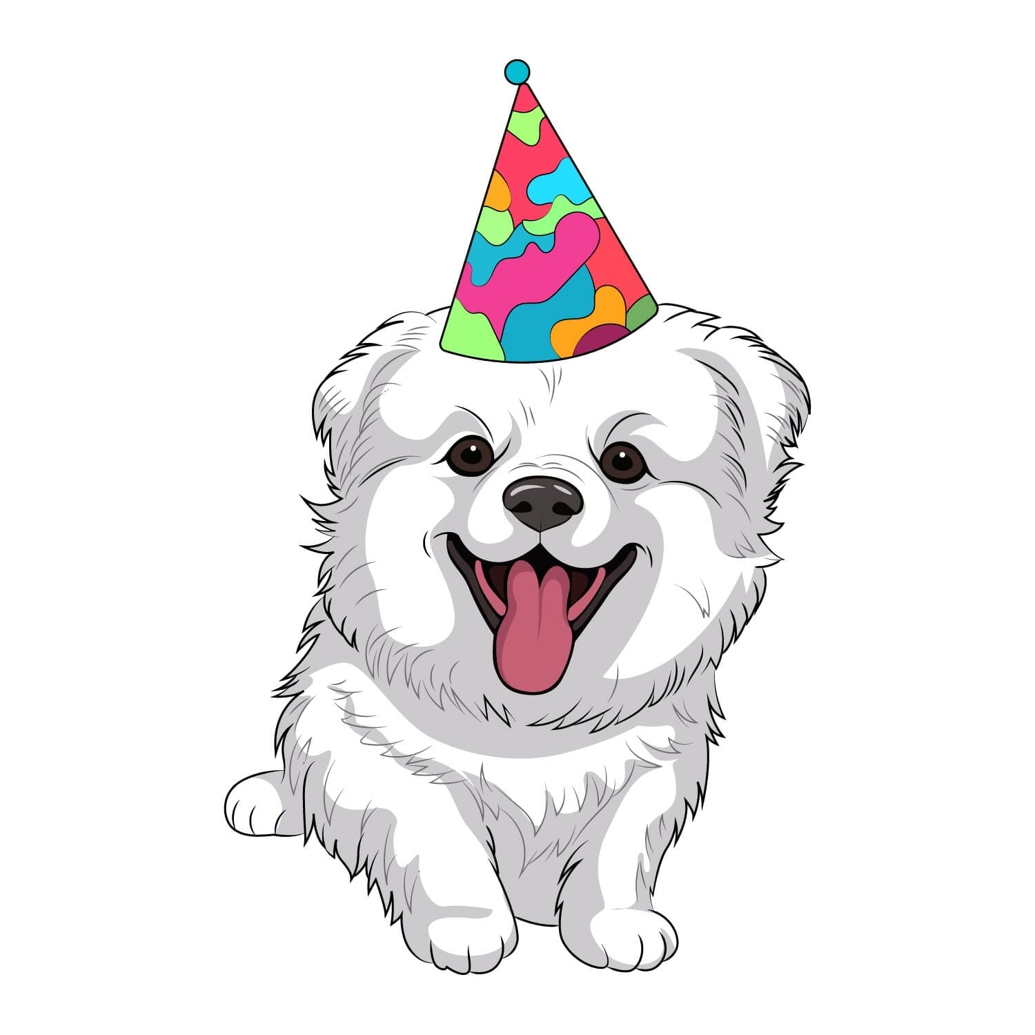American Eskimo Dog Puppy Vector With A Birthday Hat
