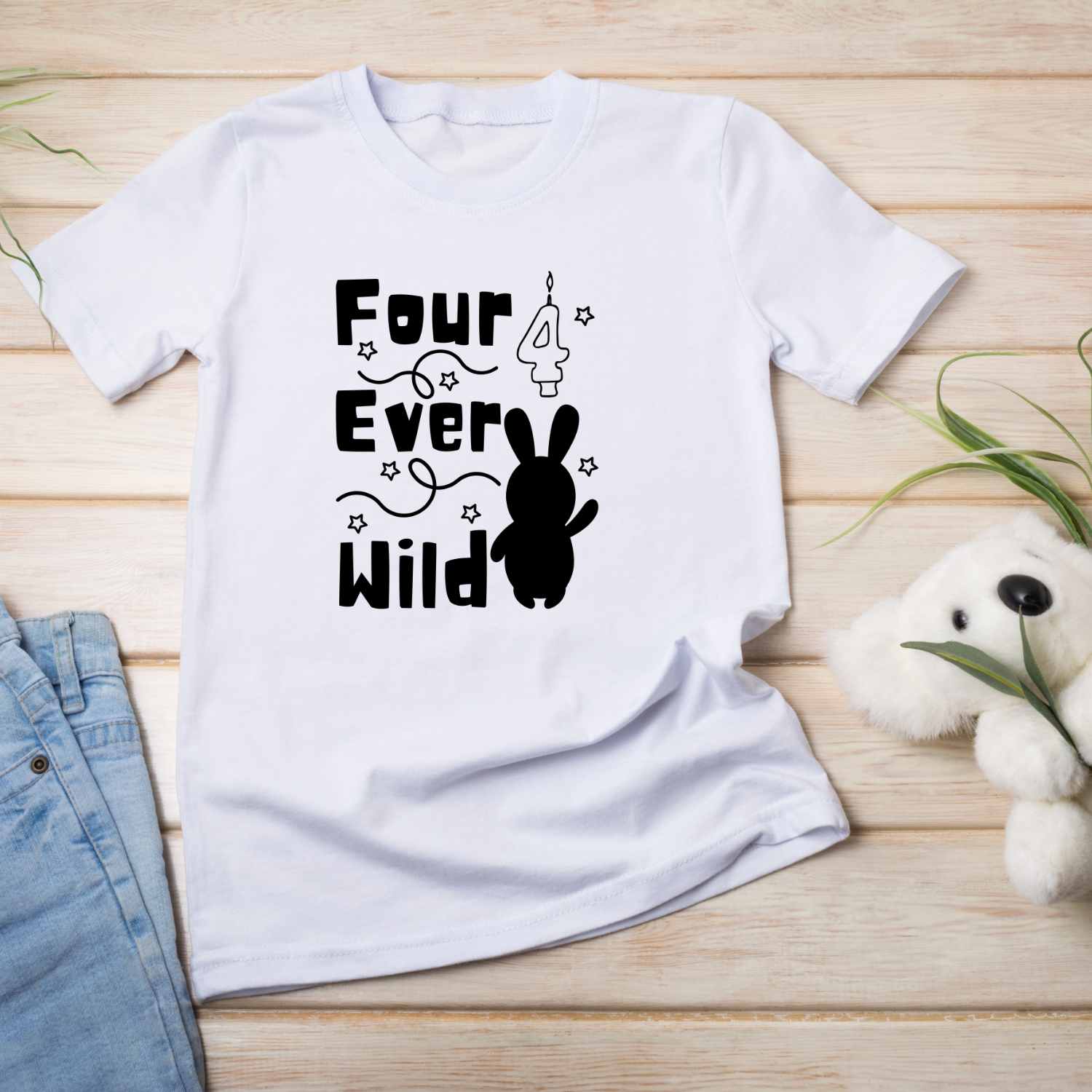Four Ever Wild Kids Birthday T-shirt Design