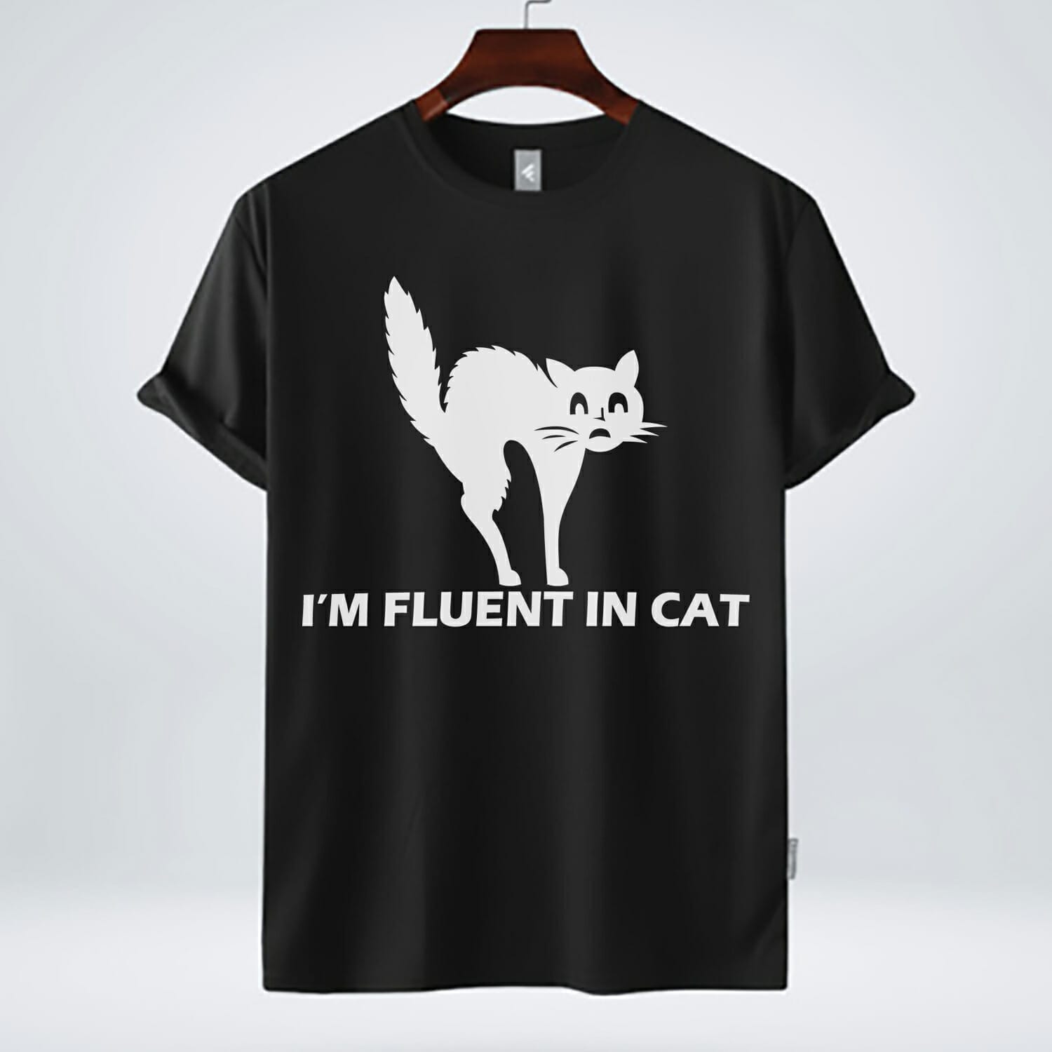 Show off your feline finesse with our 'I'm Fluent In Cat' Funny Free T-shirt Design – perfect for cat lovers with a sense of humor