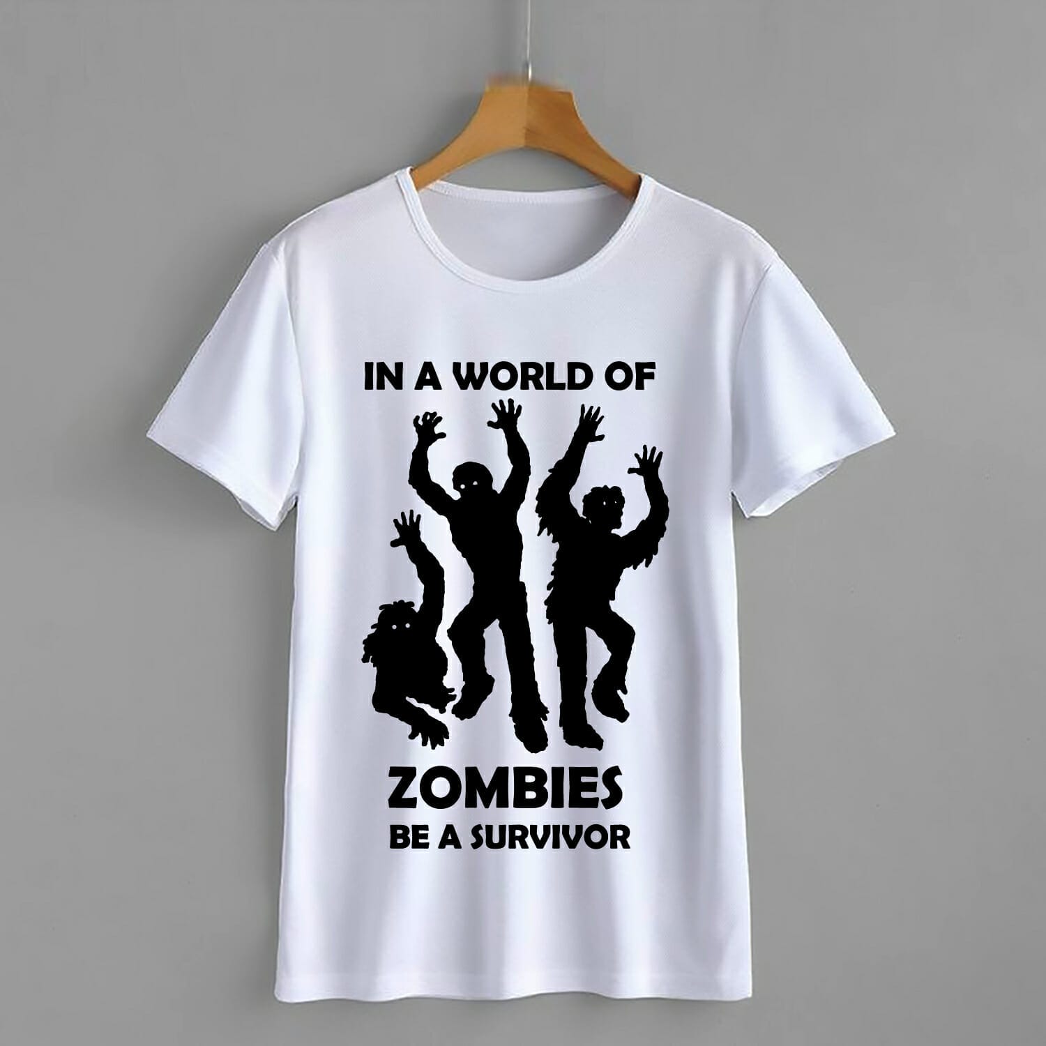 In A World Of Zombies Be A Survivor T-Shirt Design