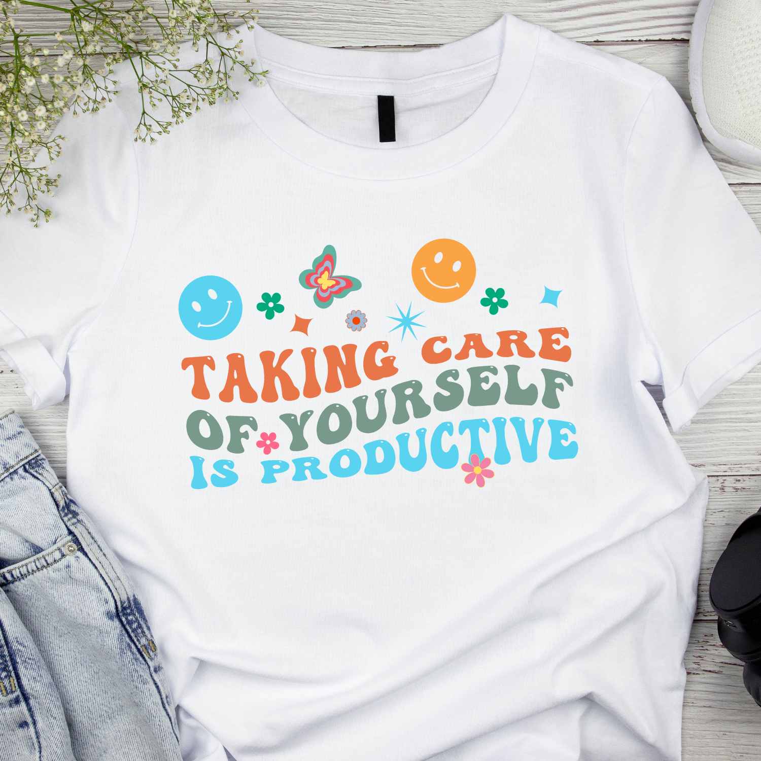 Taking Care of yourself is productive Groovy t-shirt Design