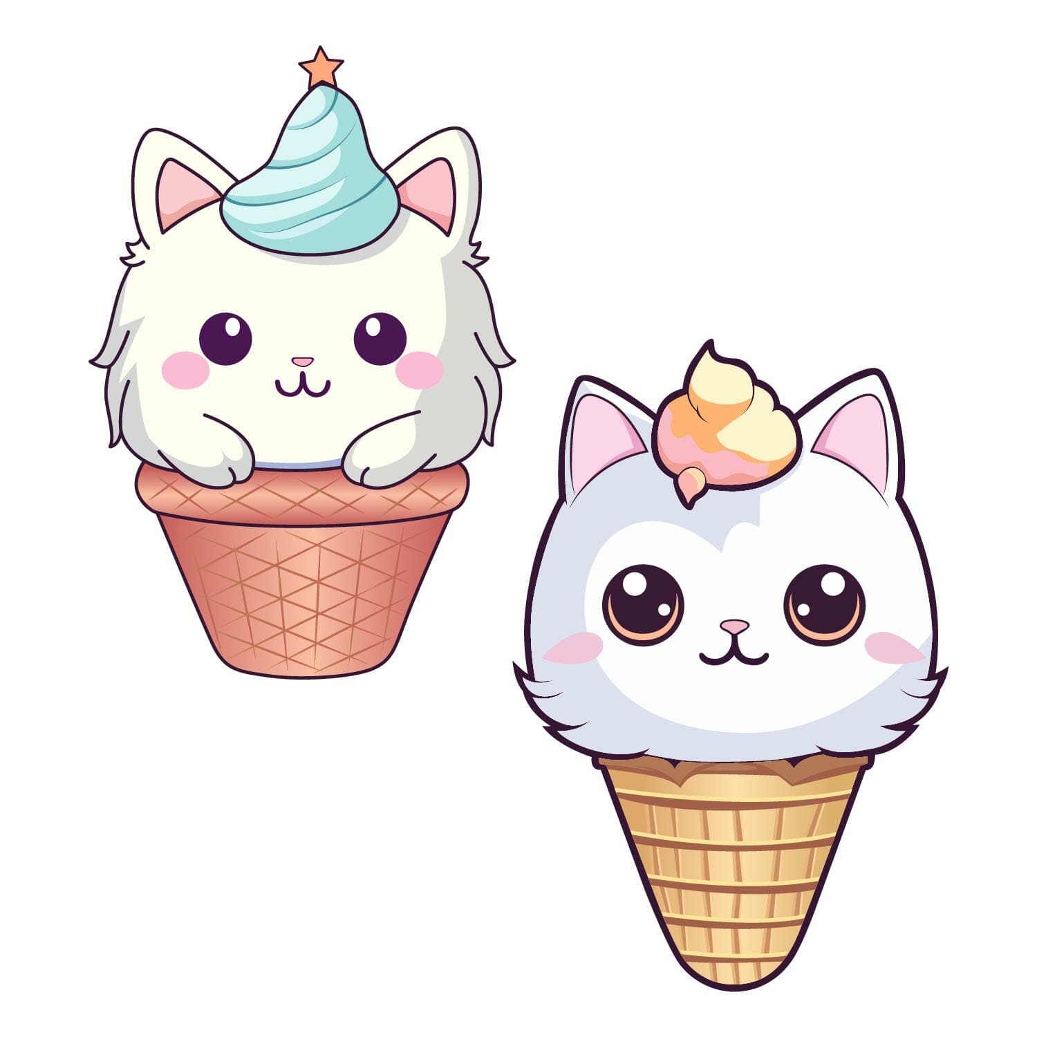 Kawaii Cat Ice Cream Cone | Free Vector For T-Shirt Designs