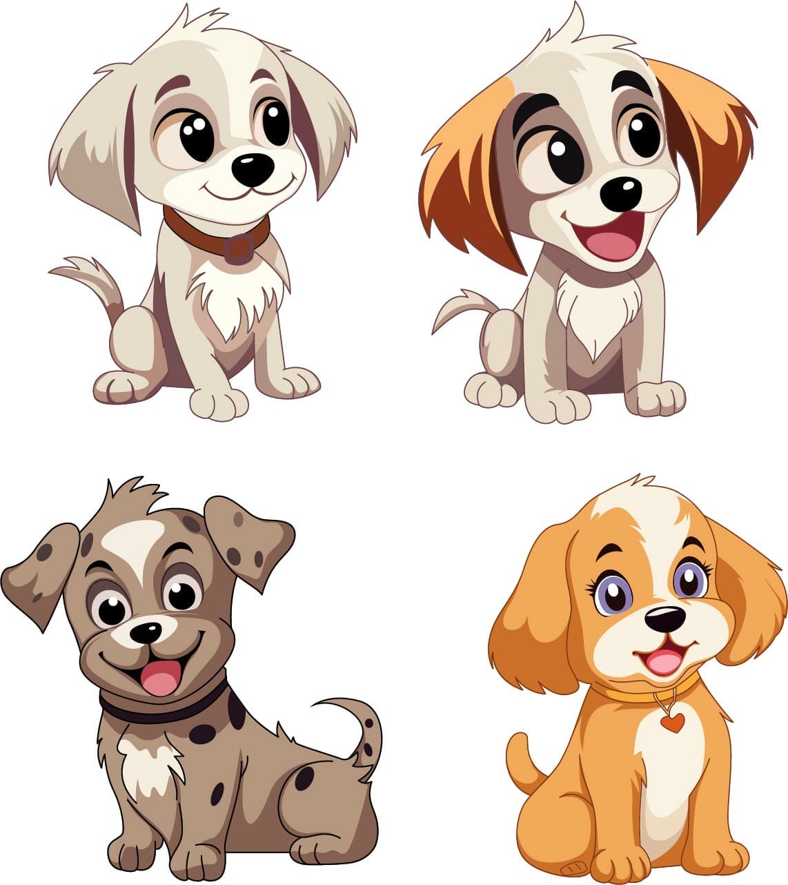Set Of Cute Puppies Vectors