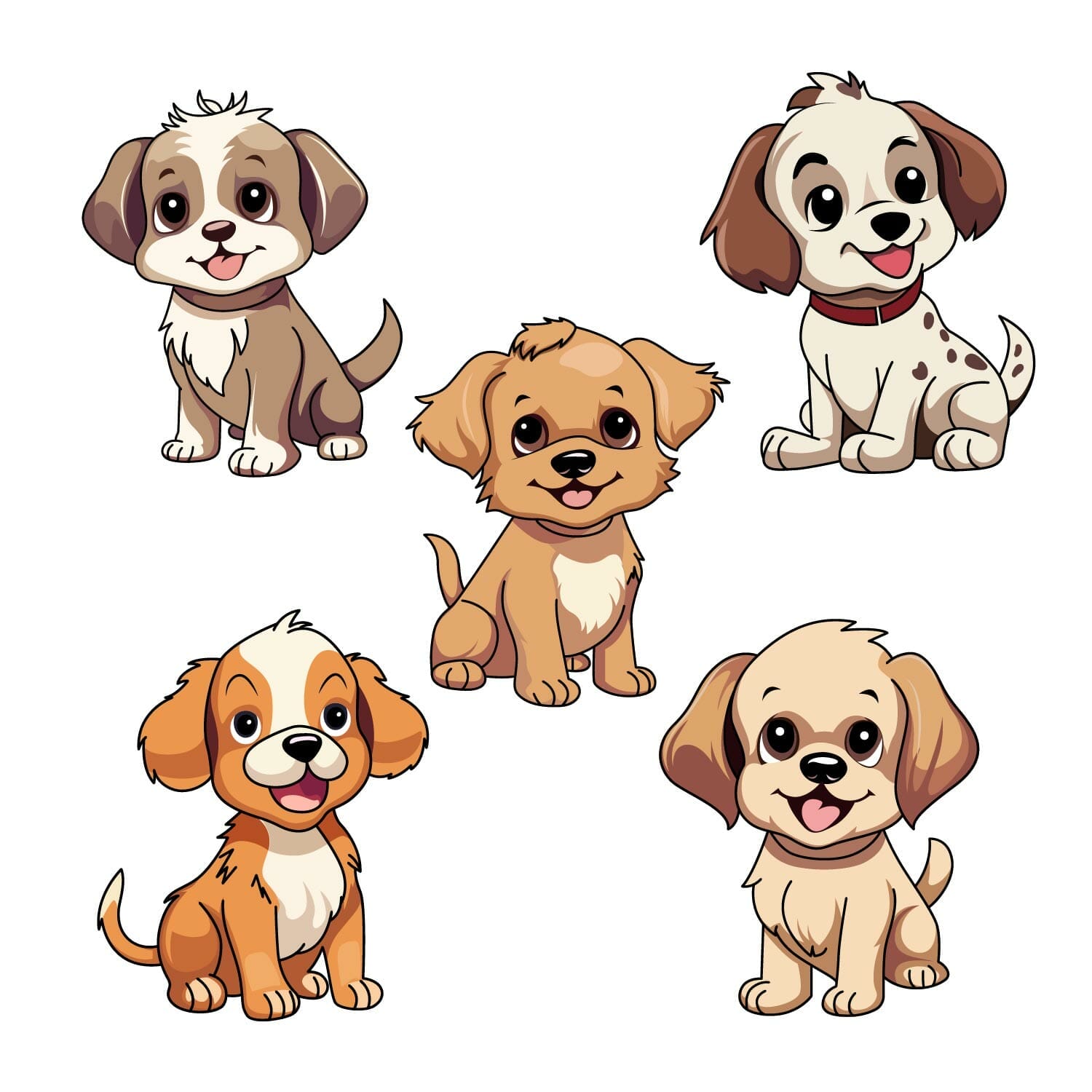 Set Of Cute Puppies Vectors For T-Shirt Designs