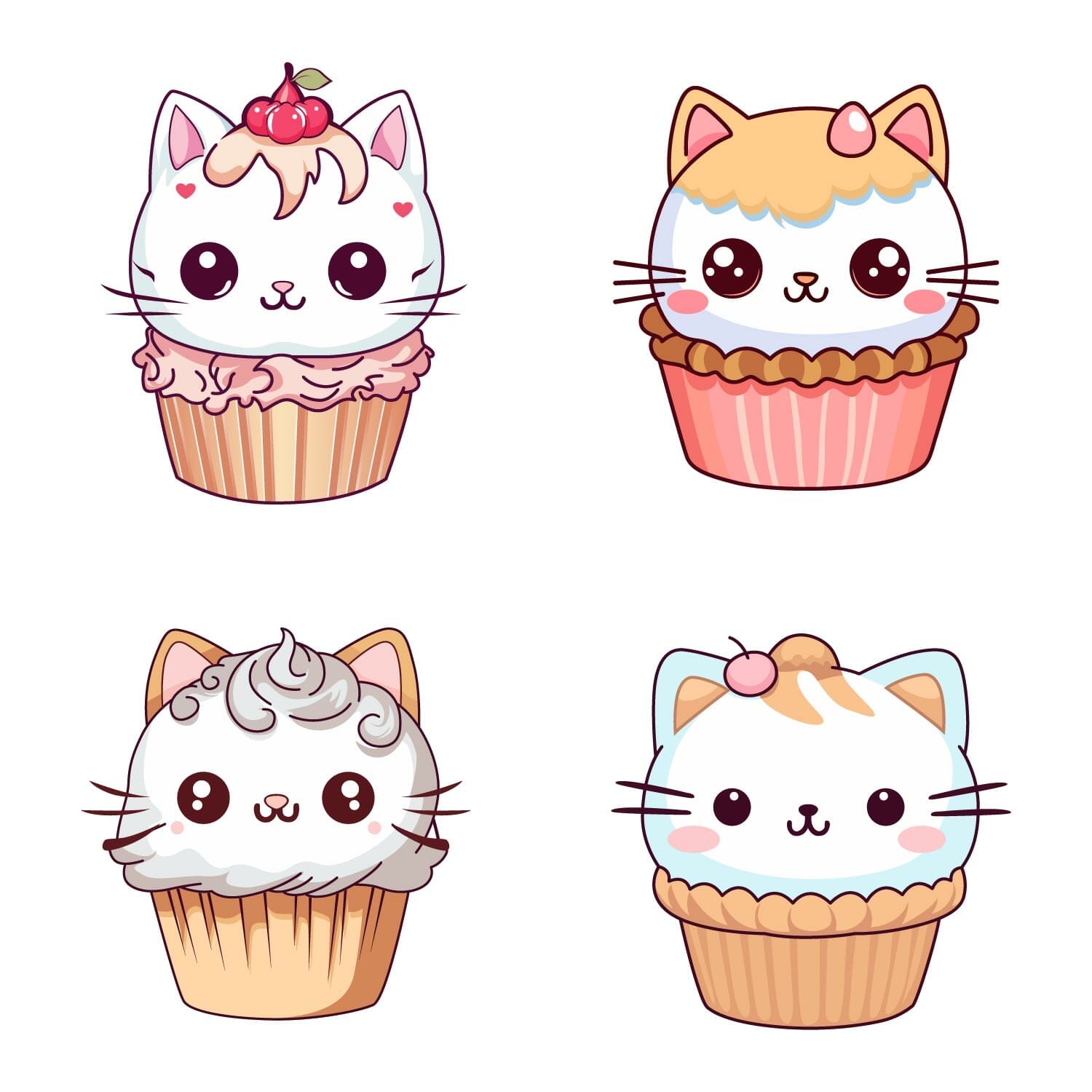 Kawaii style cat Muffin Vector For T-shirts
