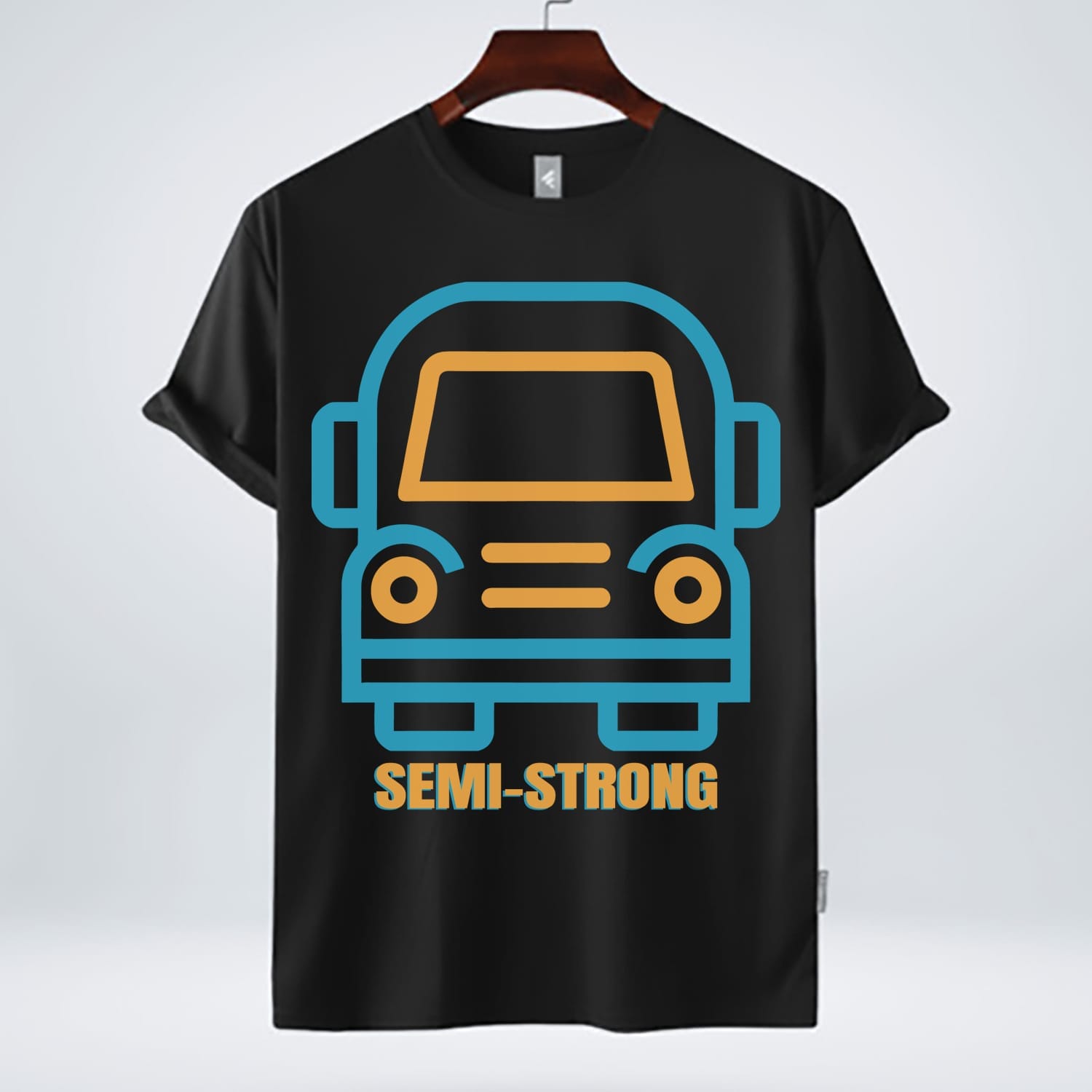 "Semi-Strong: Elevate your trucker style with our exclusive t-shirt design. Discover the road to strength. Get yours today!"