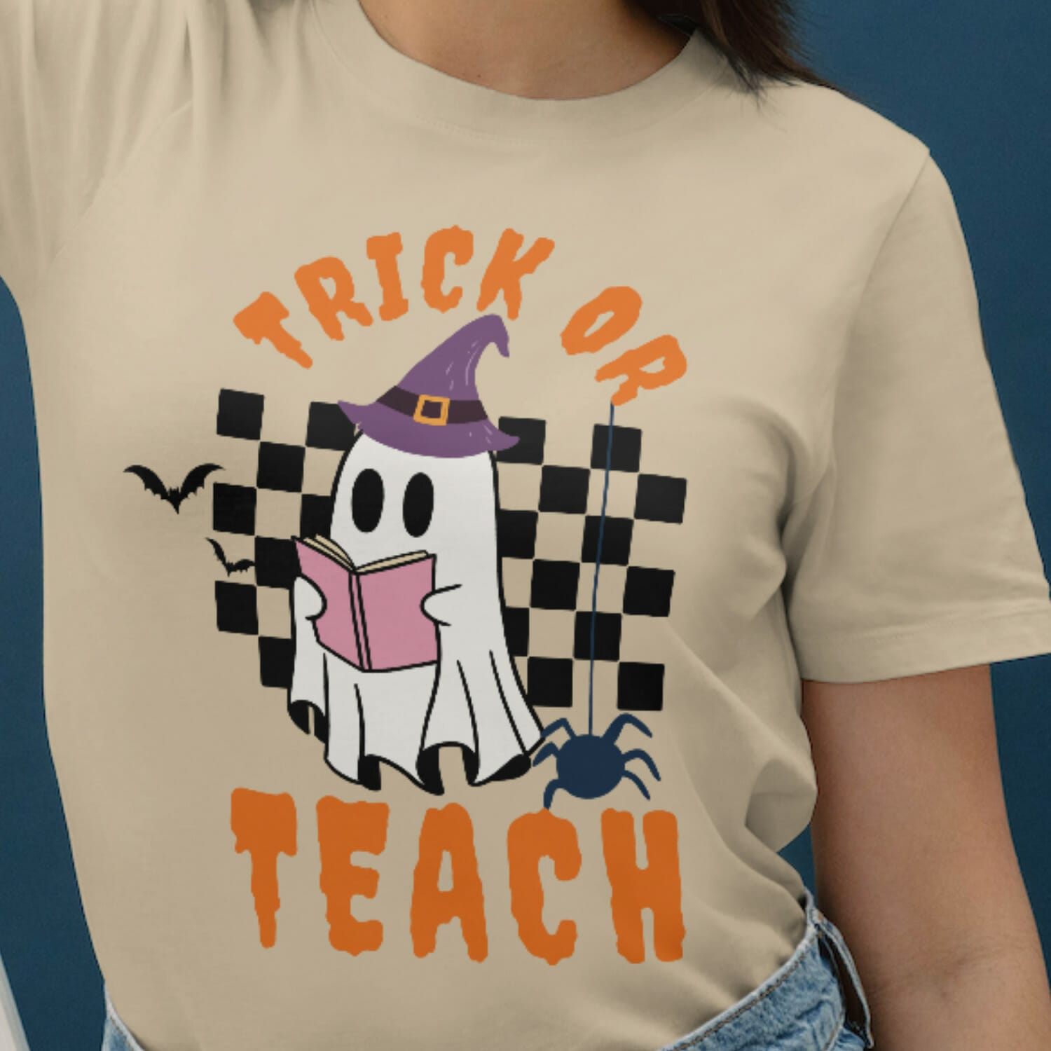 Trick or teach groovy halloween teacher Tshirt design