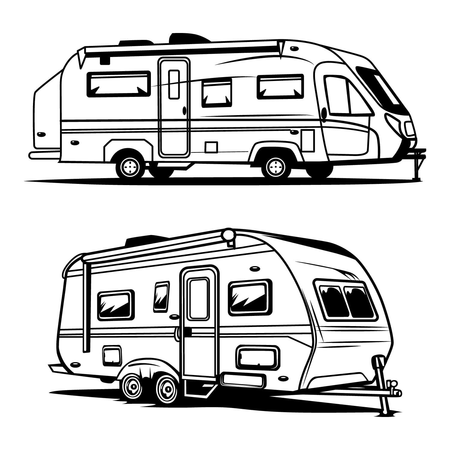 Set Of Camper Vans Silhouette