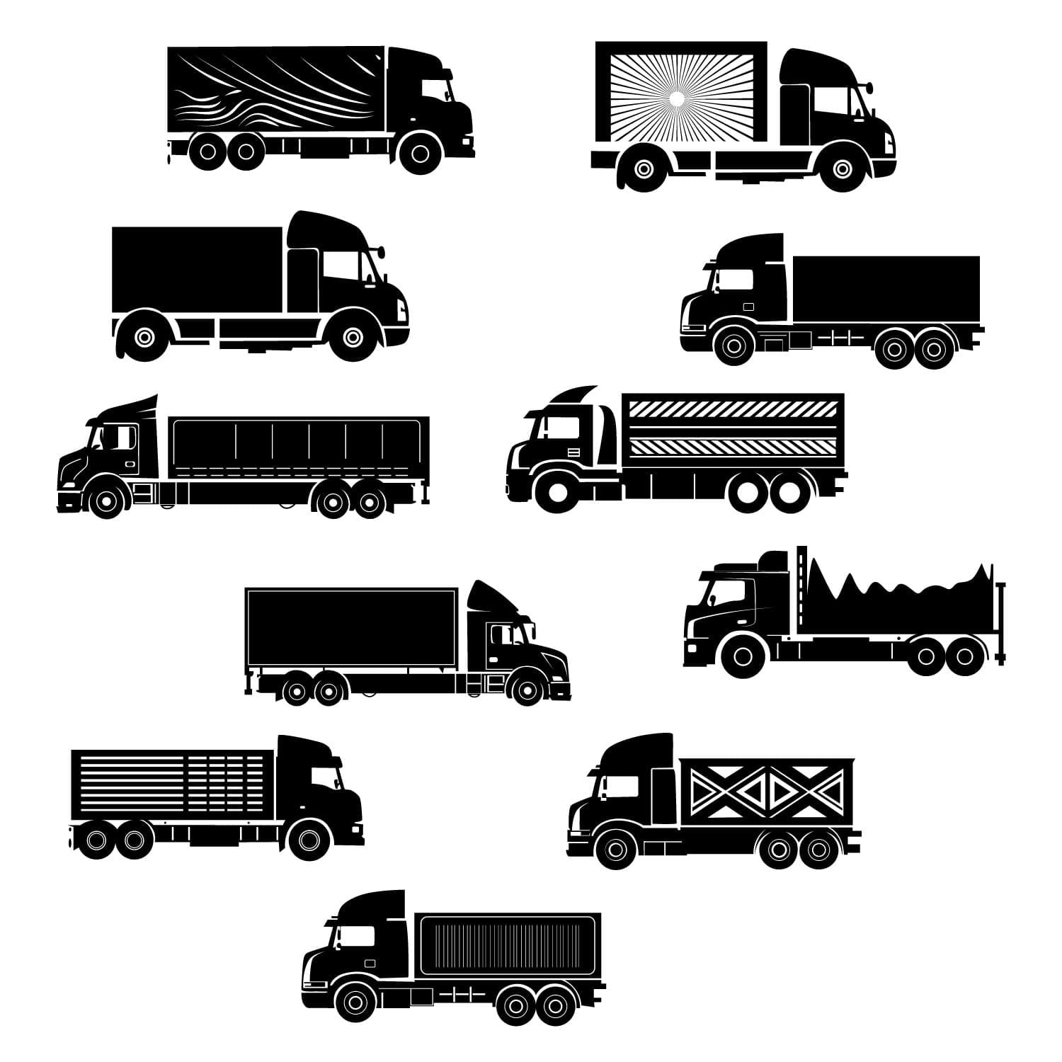 Set of Trucks Side view - Vector Art