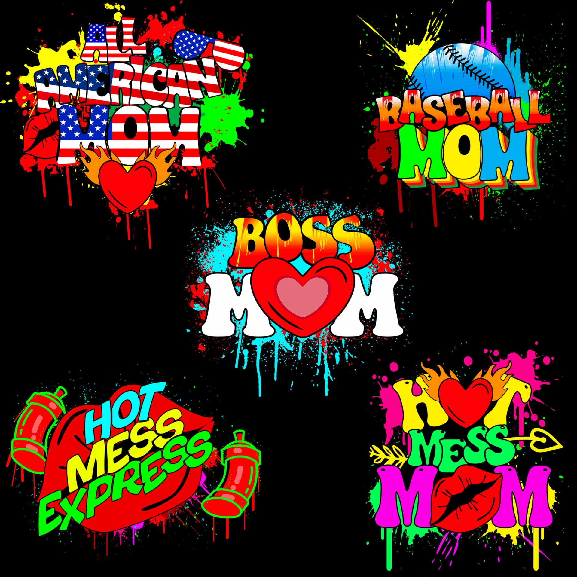 5 mom graffiti effect tshirt design bundle