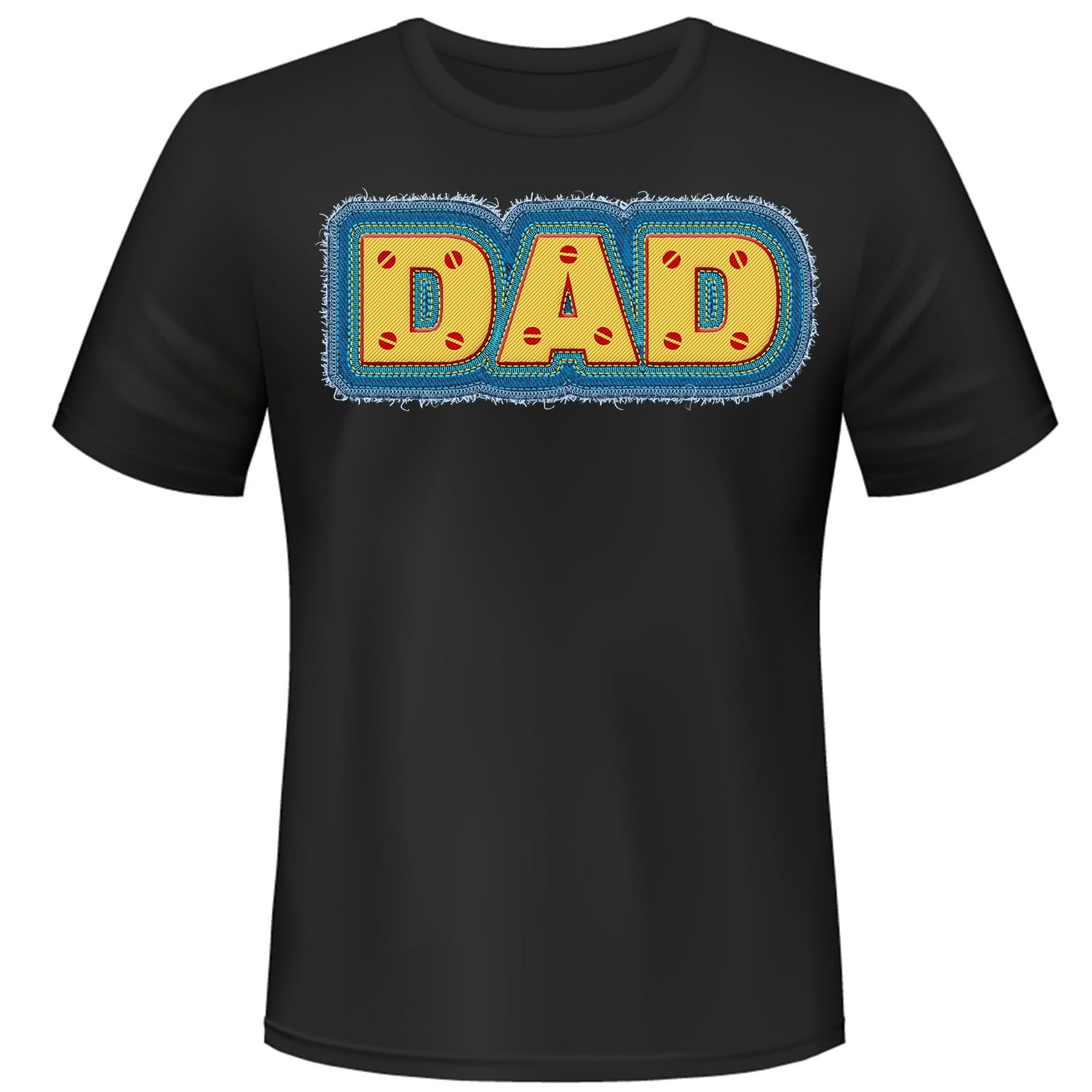 Dad - Denim Embroidery Patch Effect T-Shirt Design For Free
