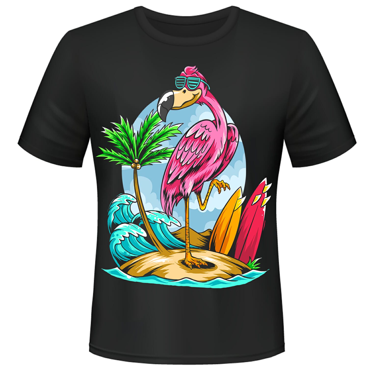 flamingo on a summer vacation tshirt design