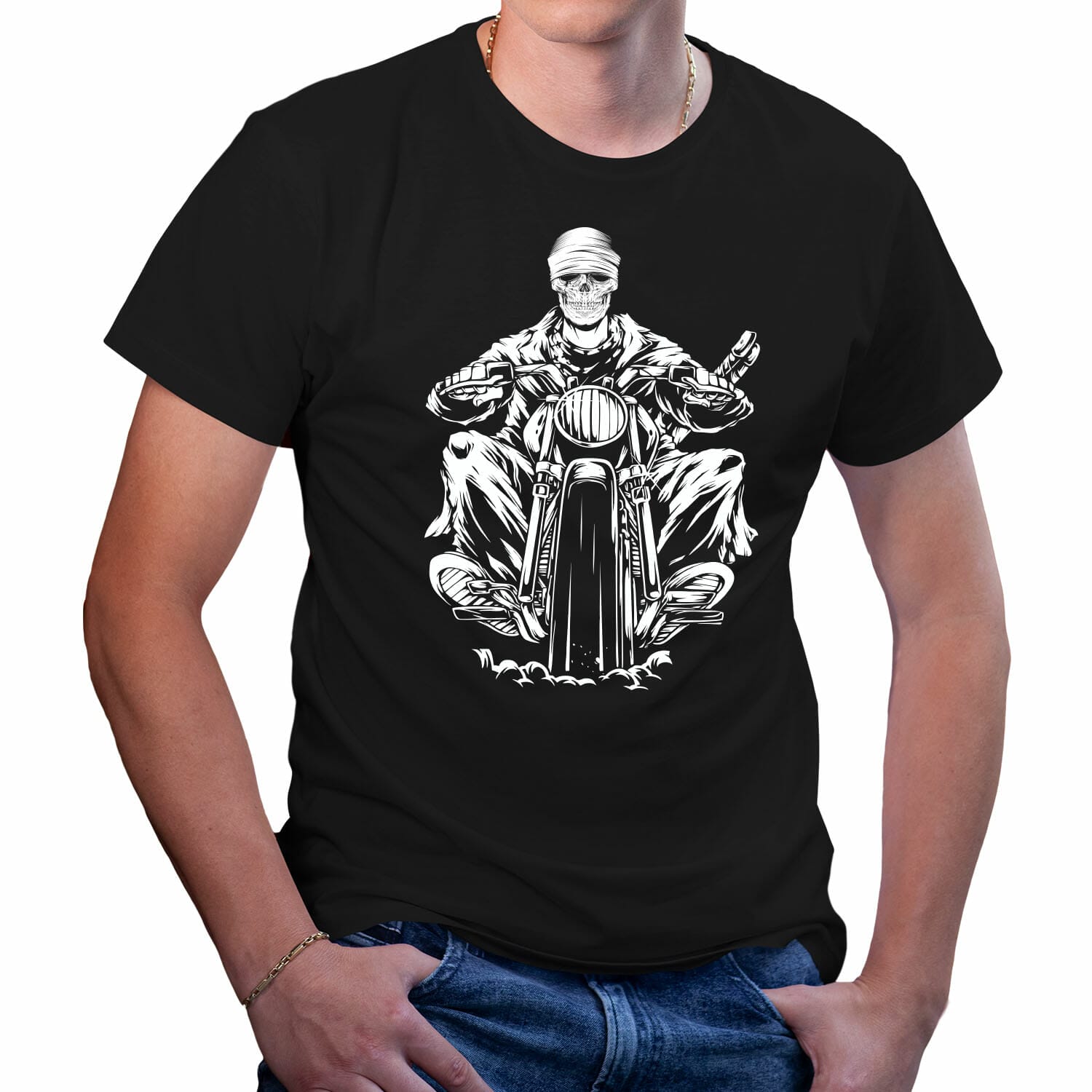 Skeleton Biker T-Shirt Design For Men