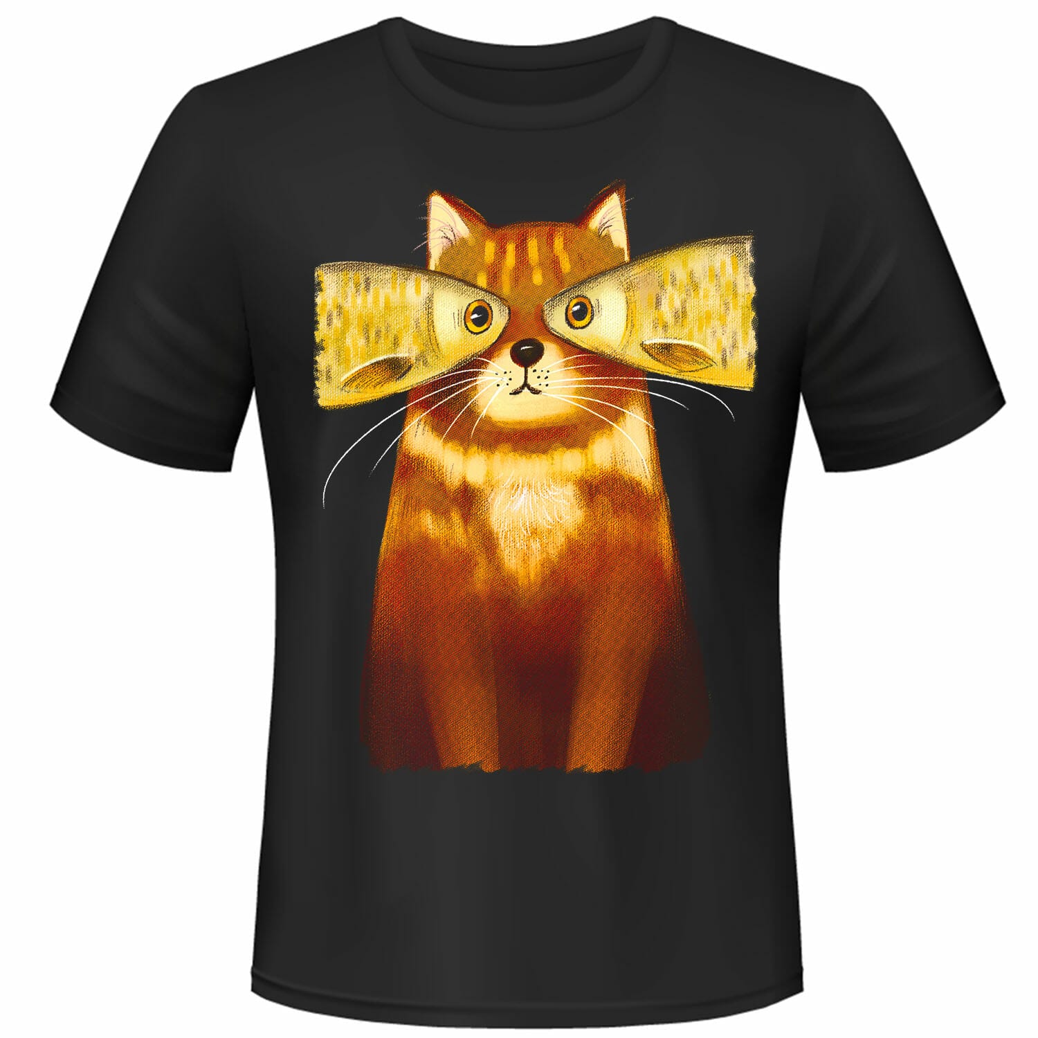 cat with fish eyes halftone for black tshirts