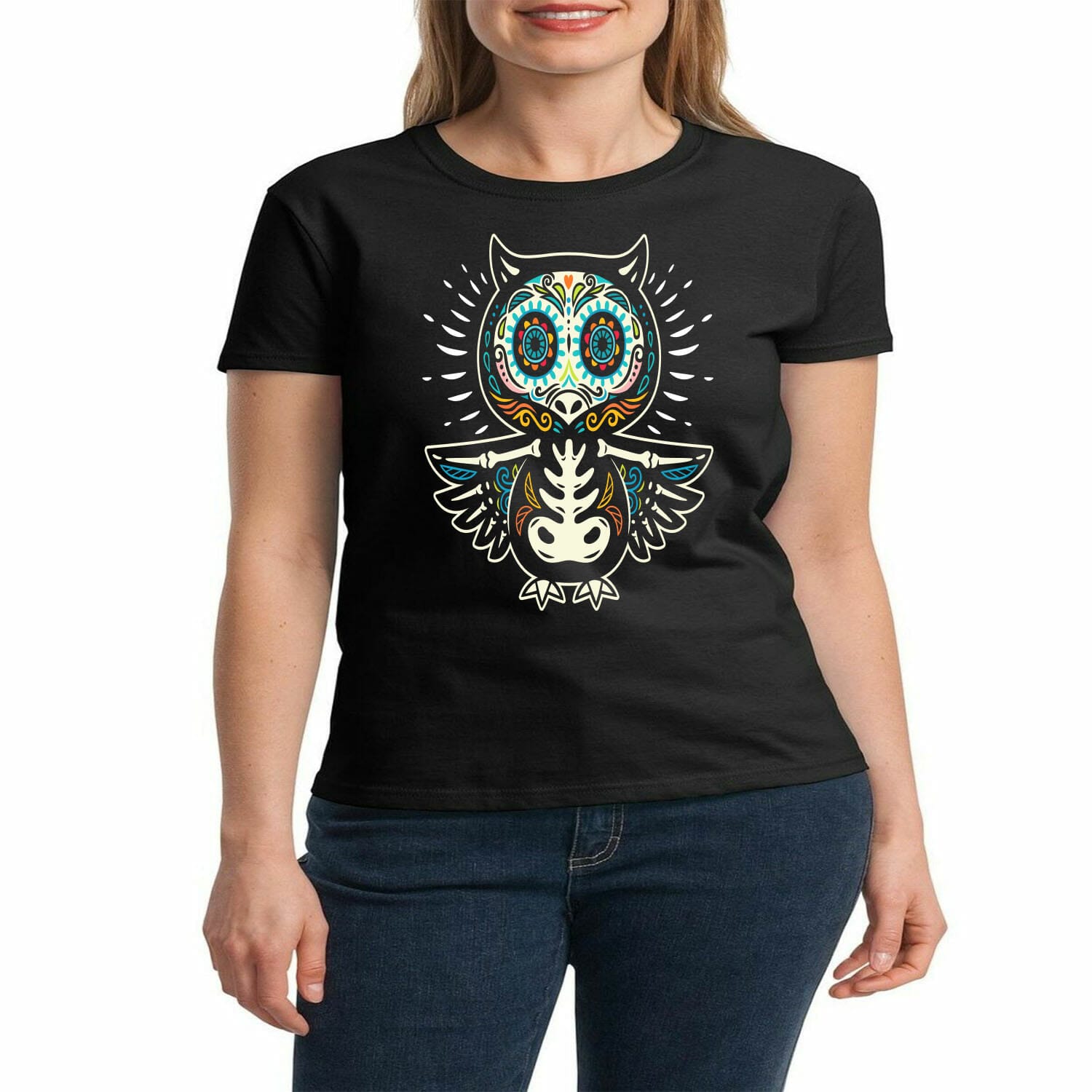 day of the dead owl tshirt