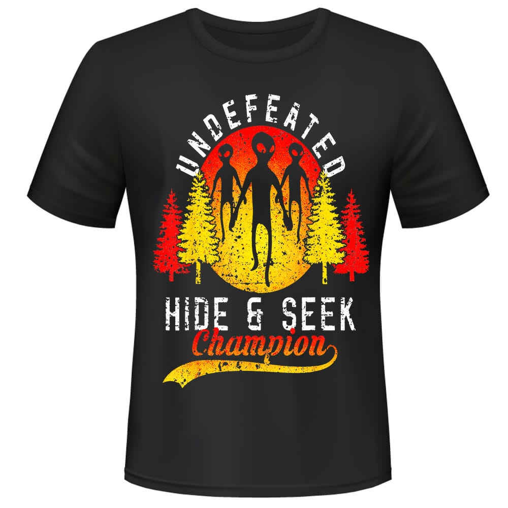hide and seek alien tshirt design for black tshirt
