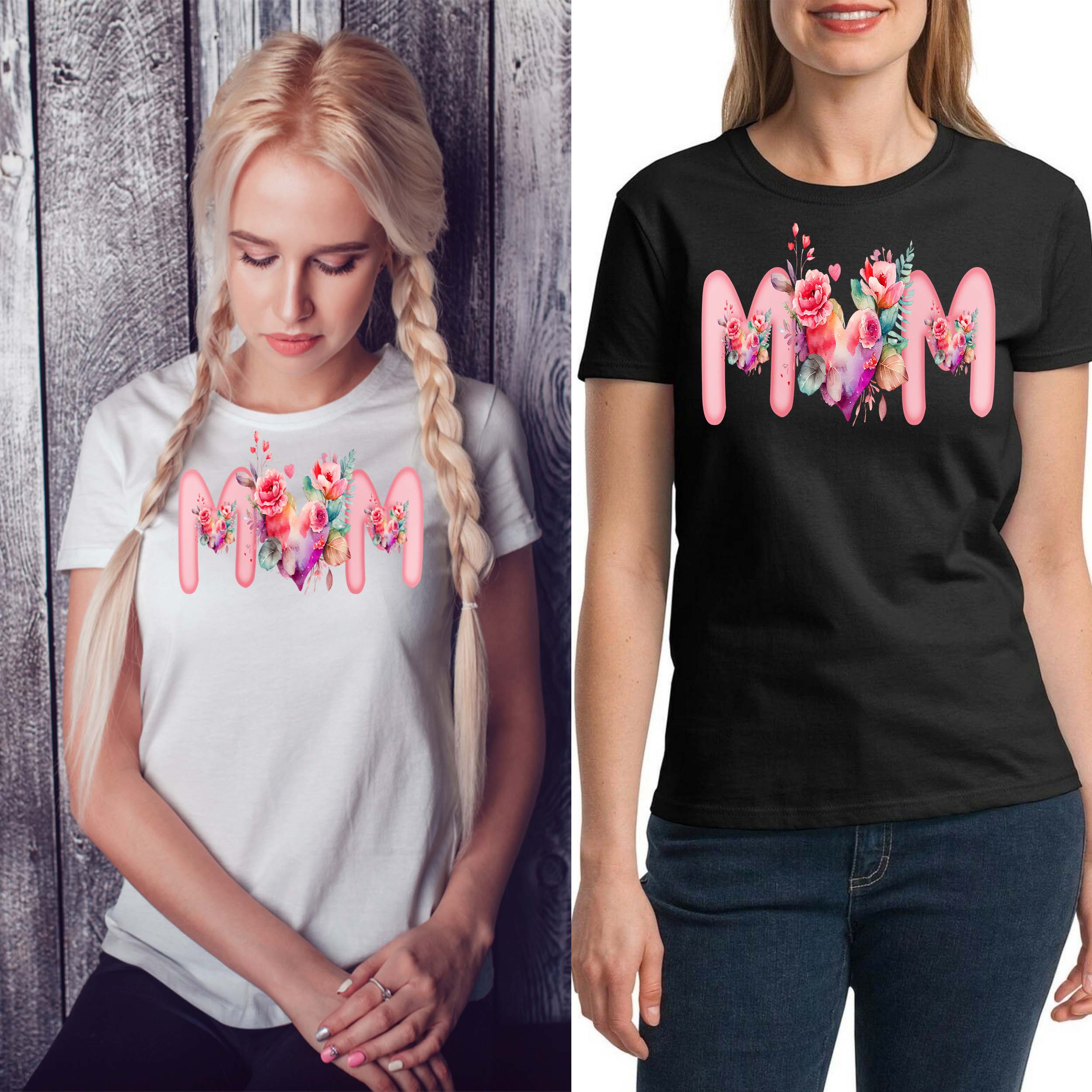 mom floral design for black and white t-shirts