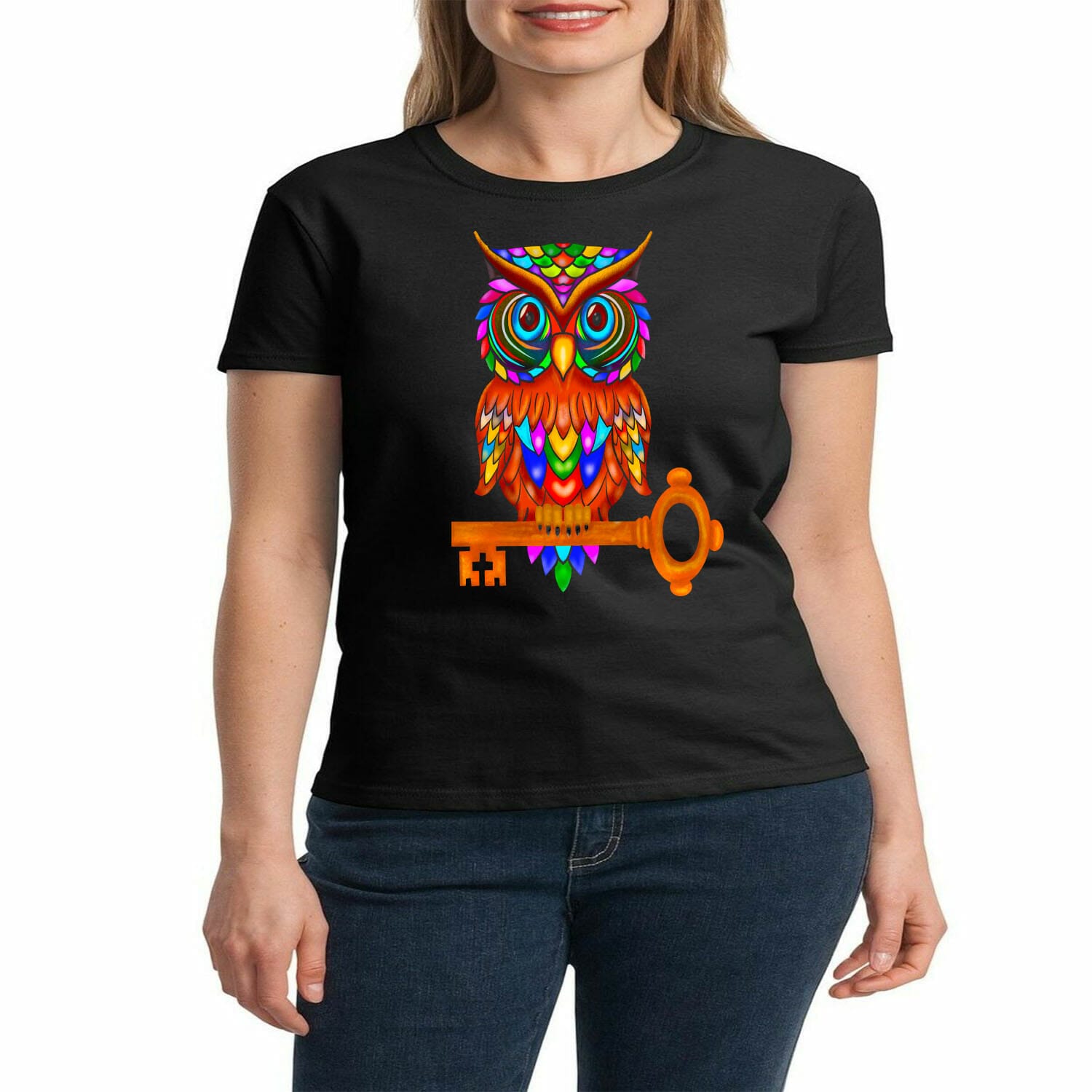 Owl sitting on a key t-shirt design