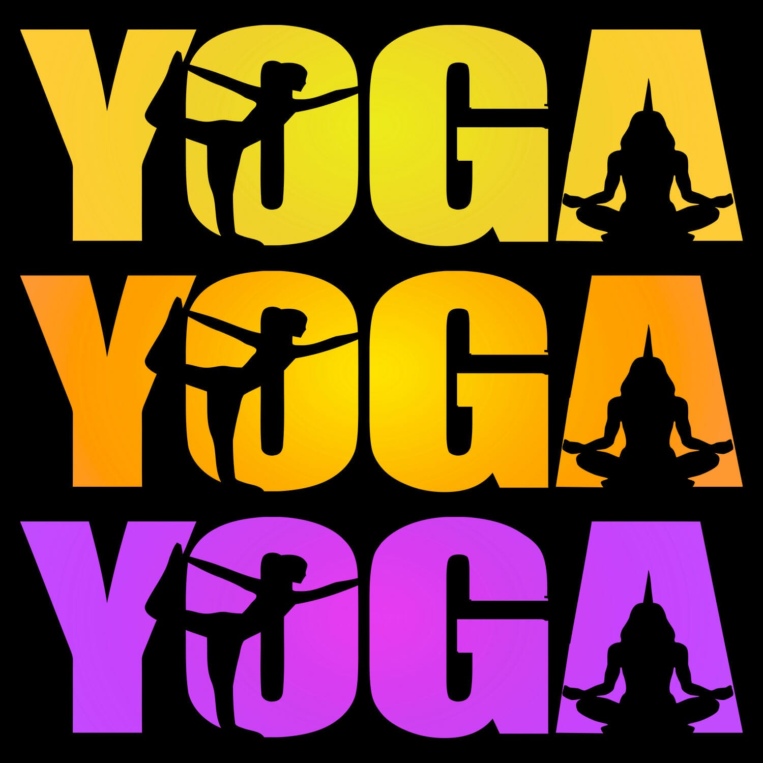 yoga multi coloured text tshirt design