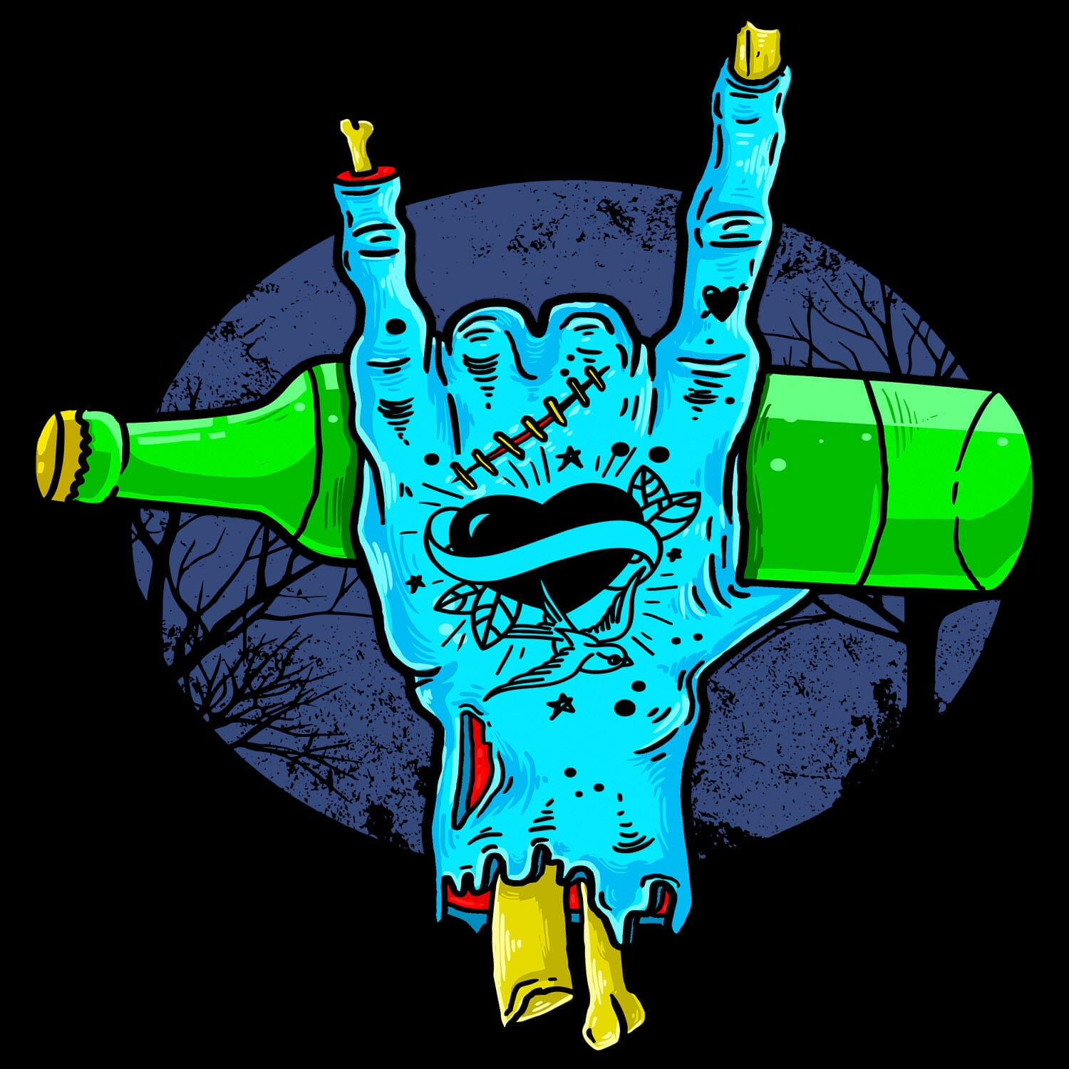 Zombie Hand With Rock Sign Free T-Shirt Design - For DTG | DTF