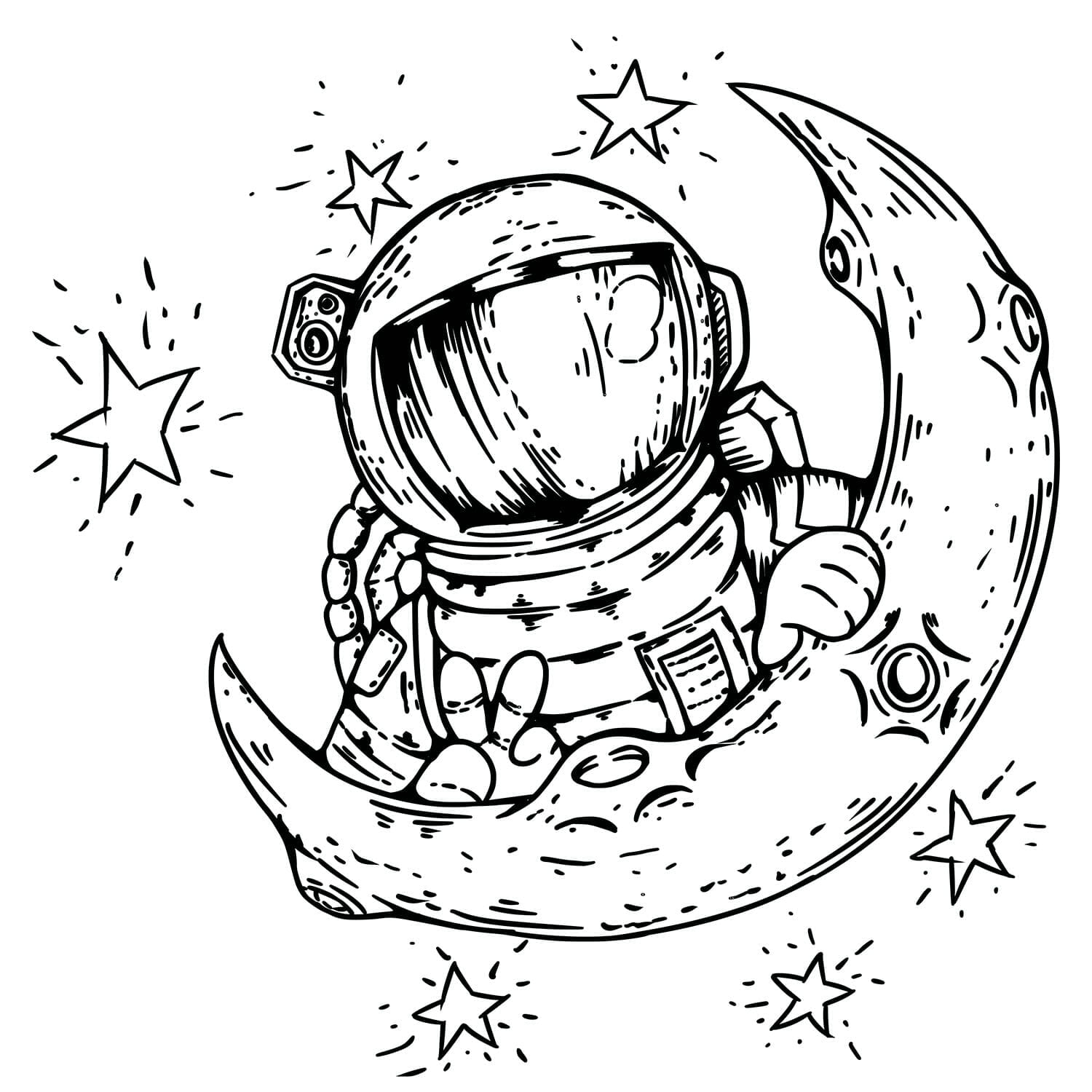 astronaut with moon and stars tshirt design