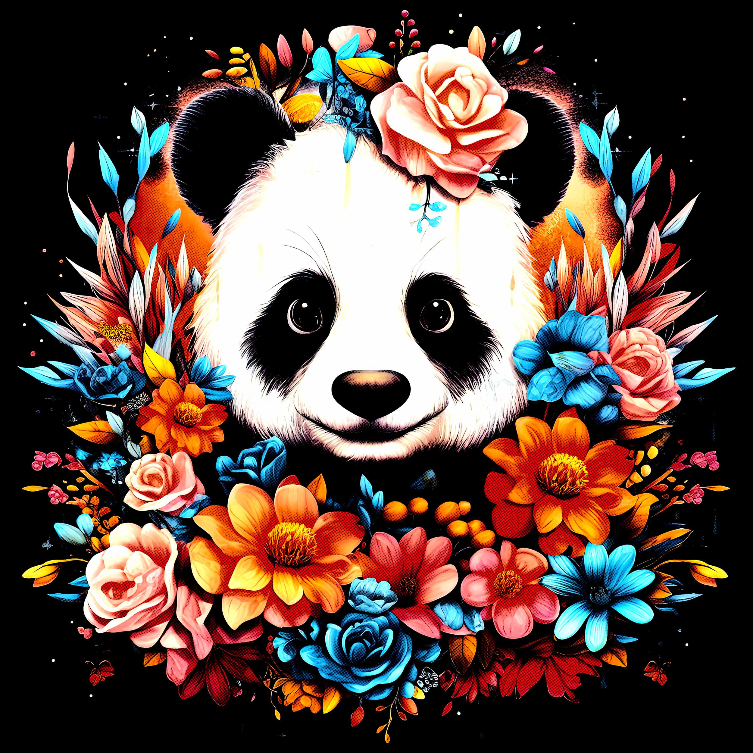 Baby panda with flowers tshirt design