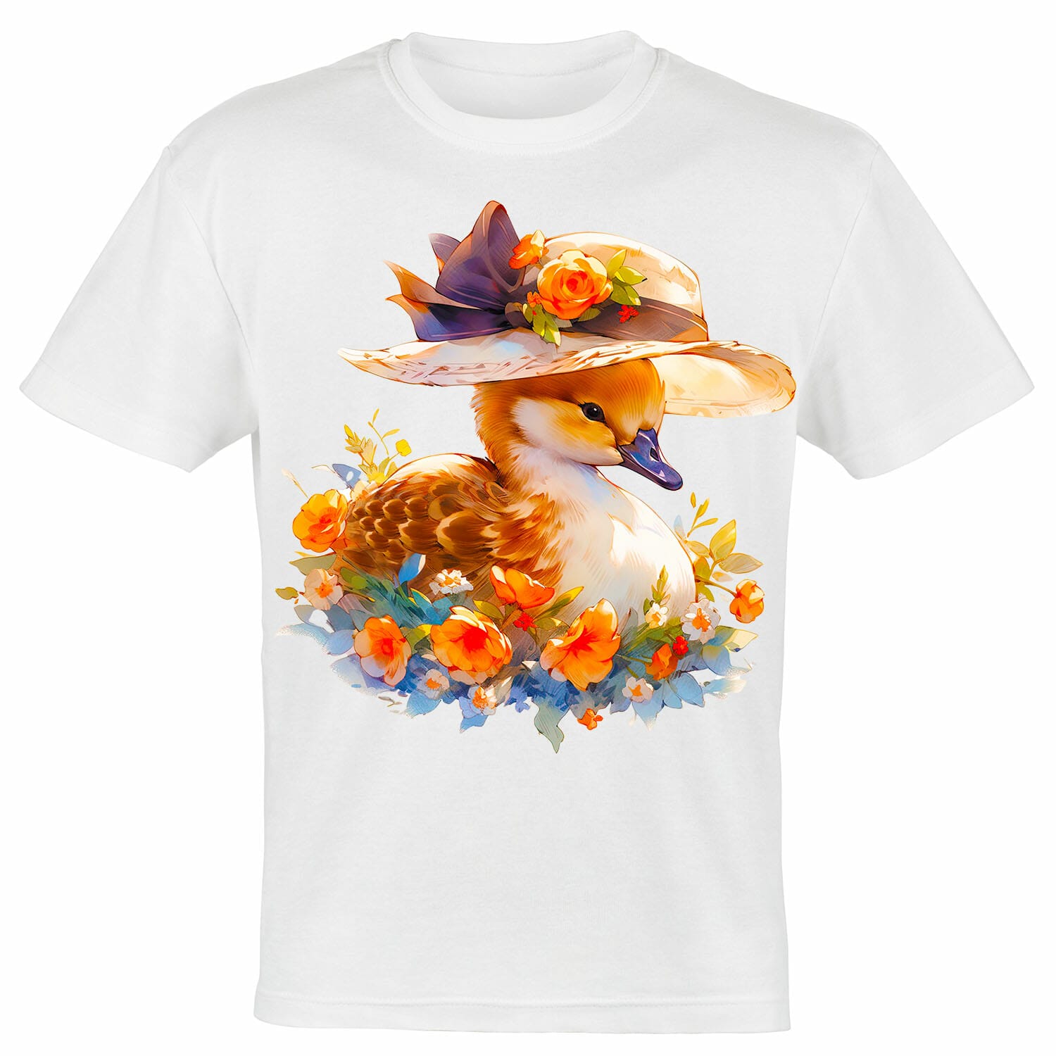 Duck with Victorian Hat and flowers tshirt design