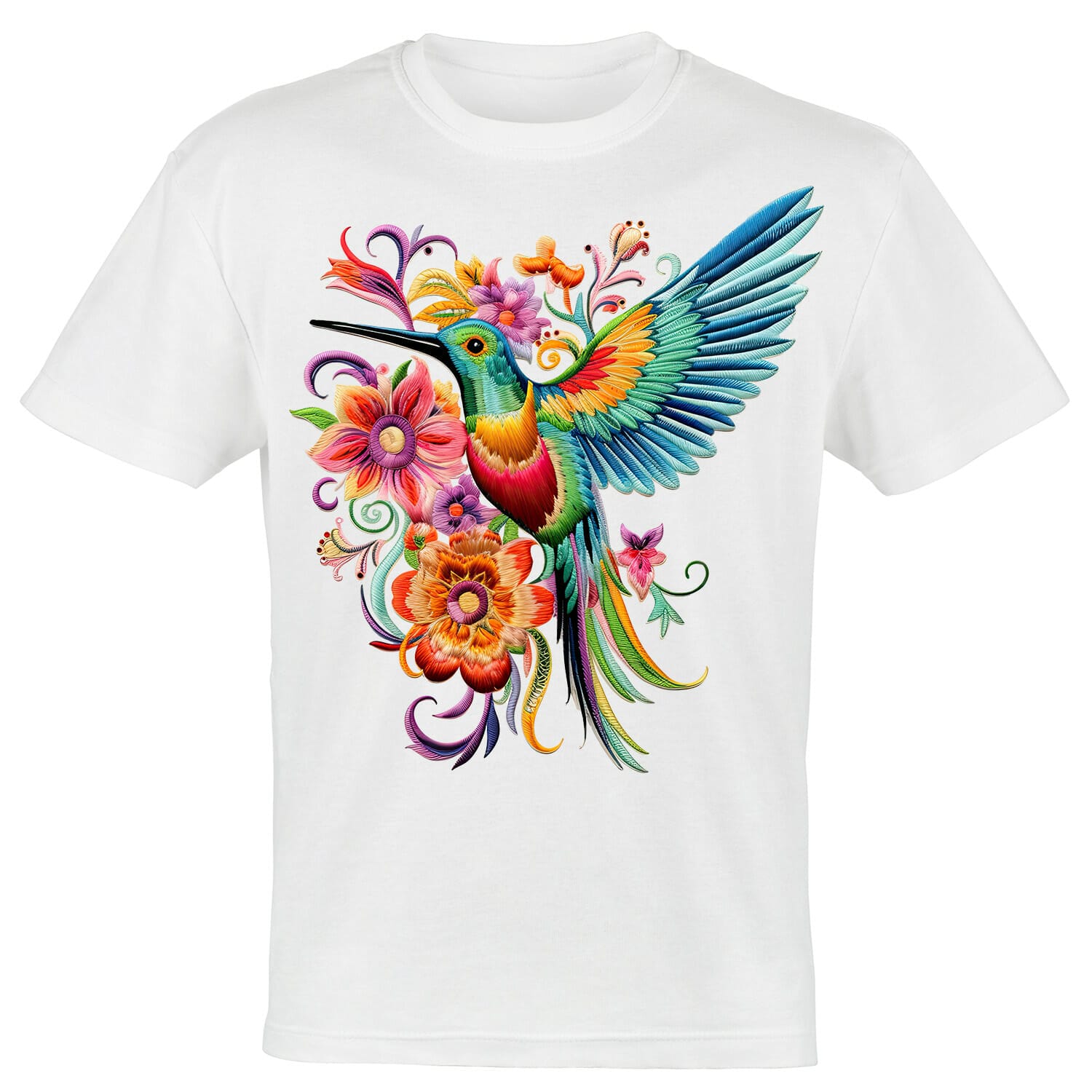 hummingbird embroidery effect tshirt design