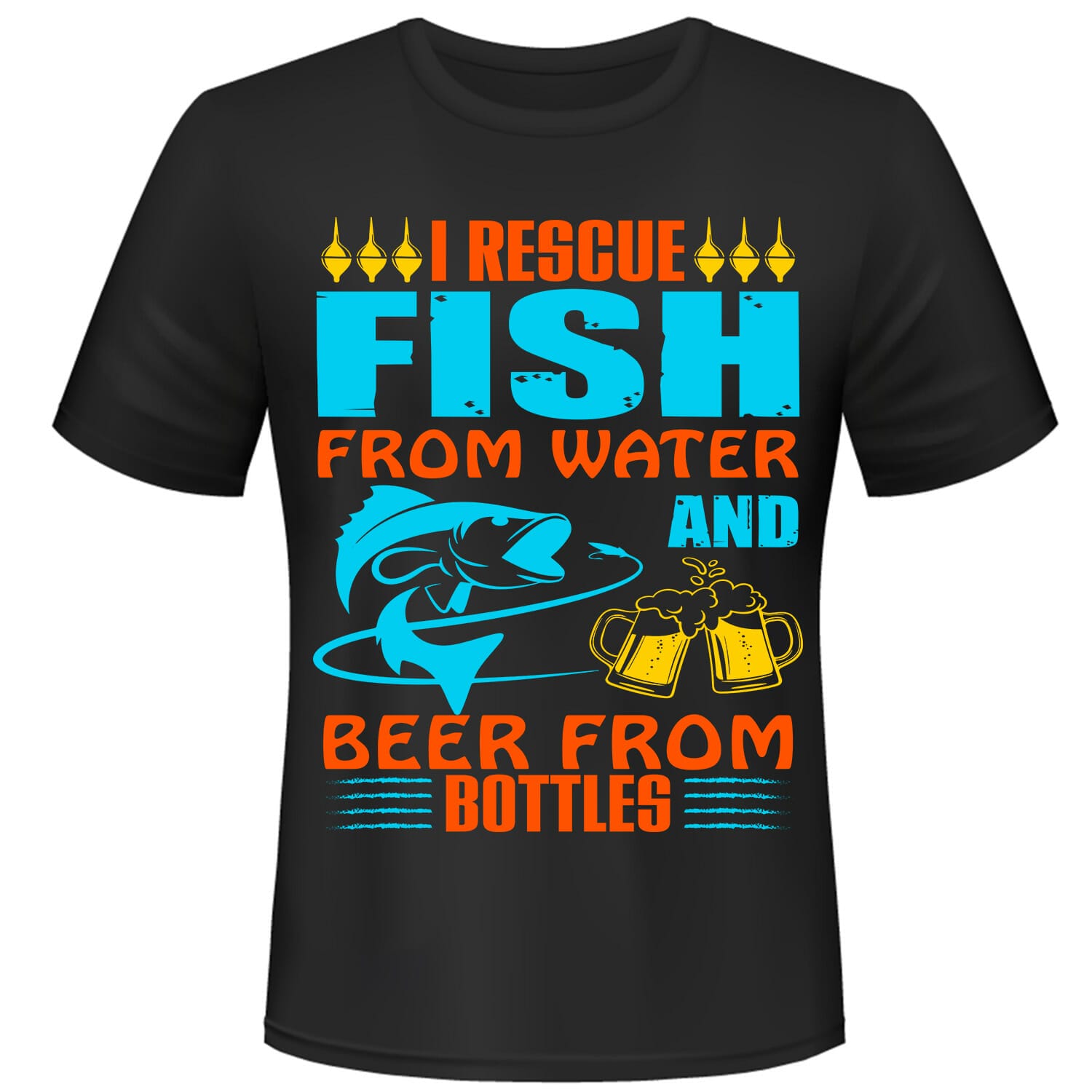 Funny Fishing And Beer Tshirt Design – For DTG, DTF & White Toner
