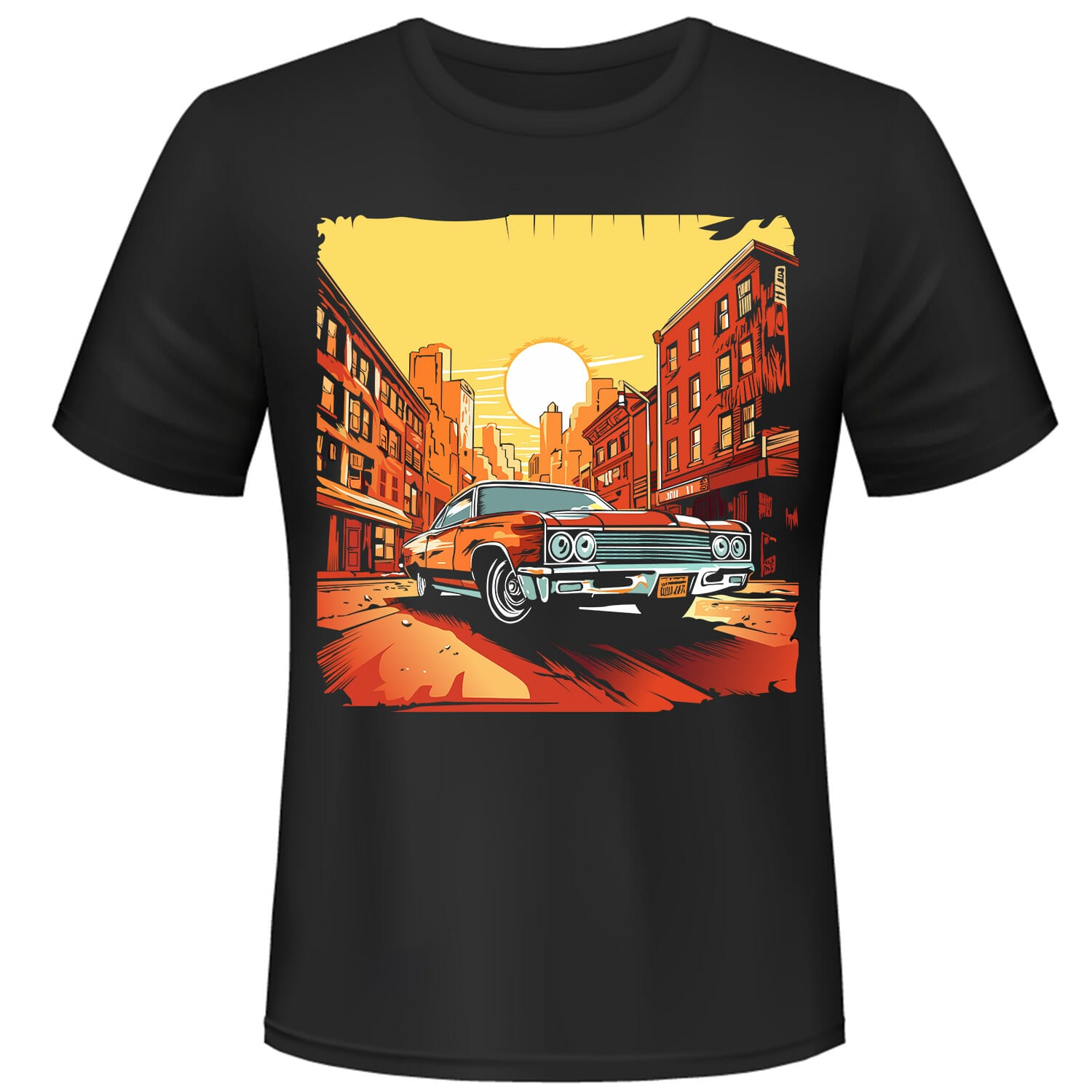 pop art style city scene shirt design