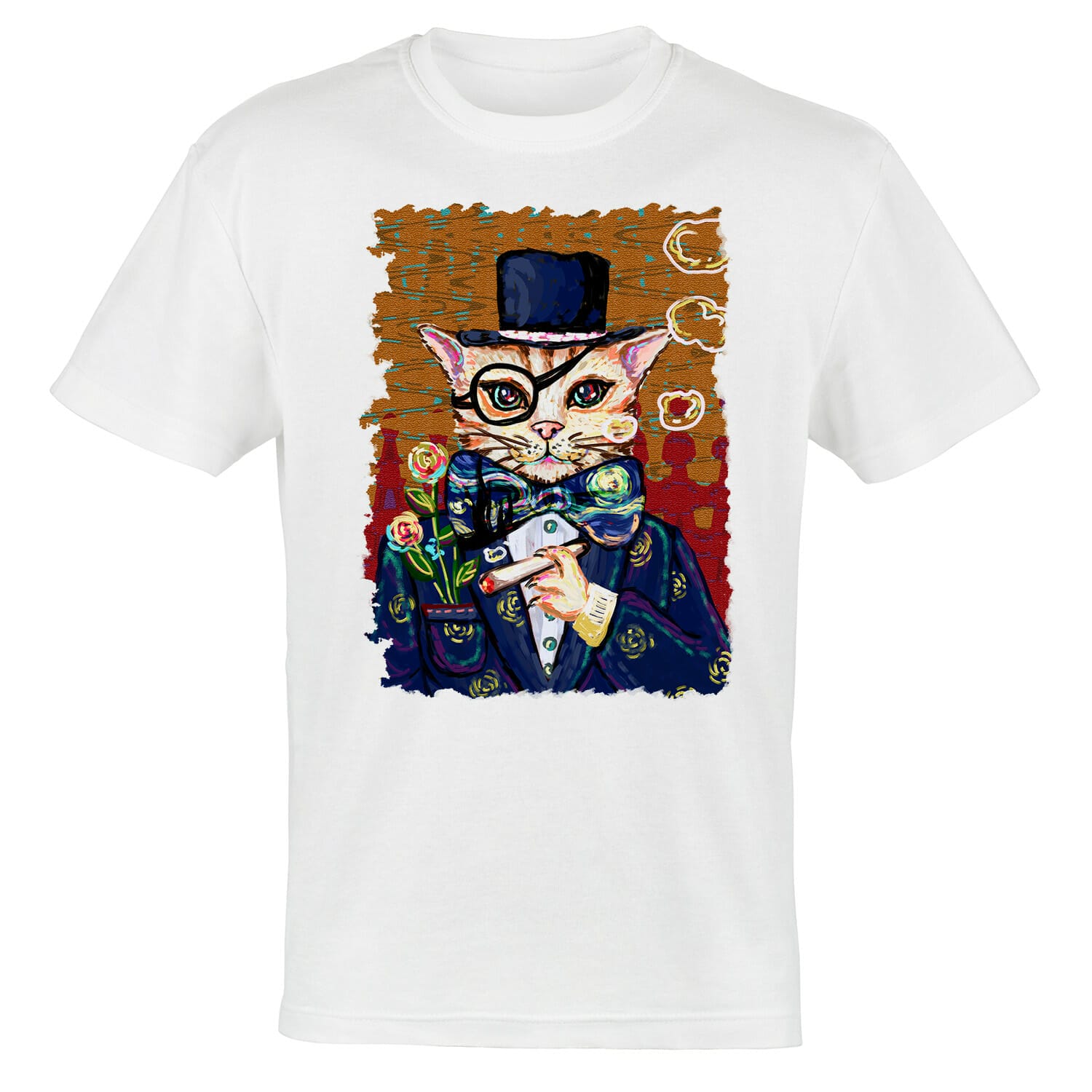 Intellectual Cat With hat and a cigar tshirt design