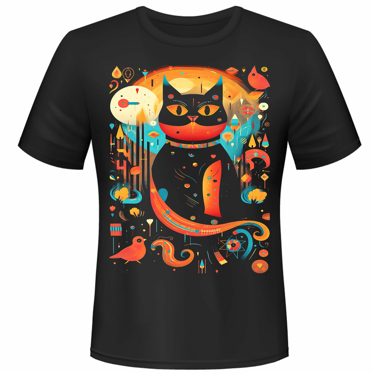 cat with abstract art pattern tshirt design