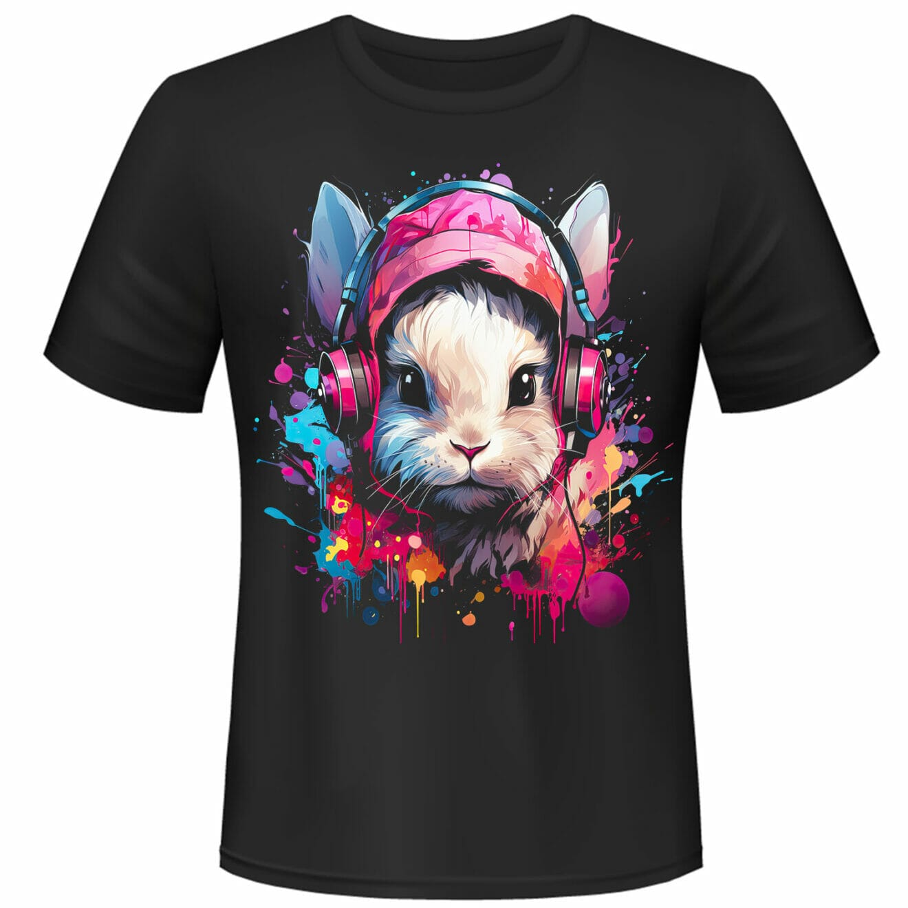 DJ Rabbit Water Colour Effect T-Shirt Design.