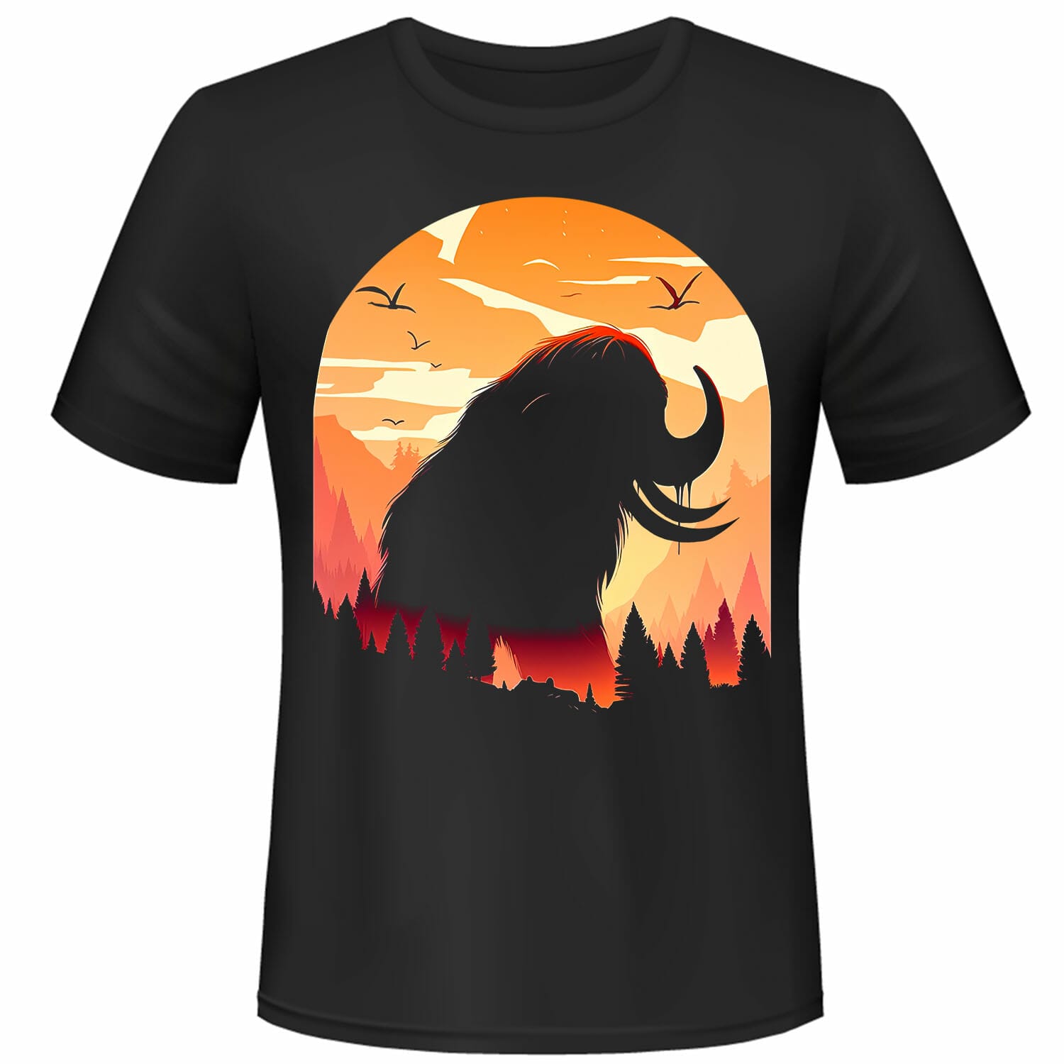 Mammoth And Sunset T-Shirt Design.
