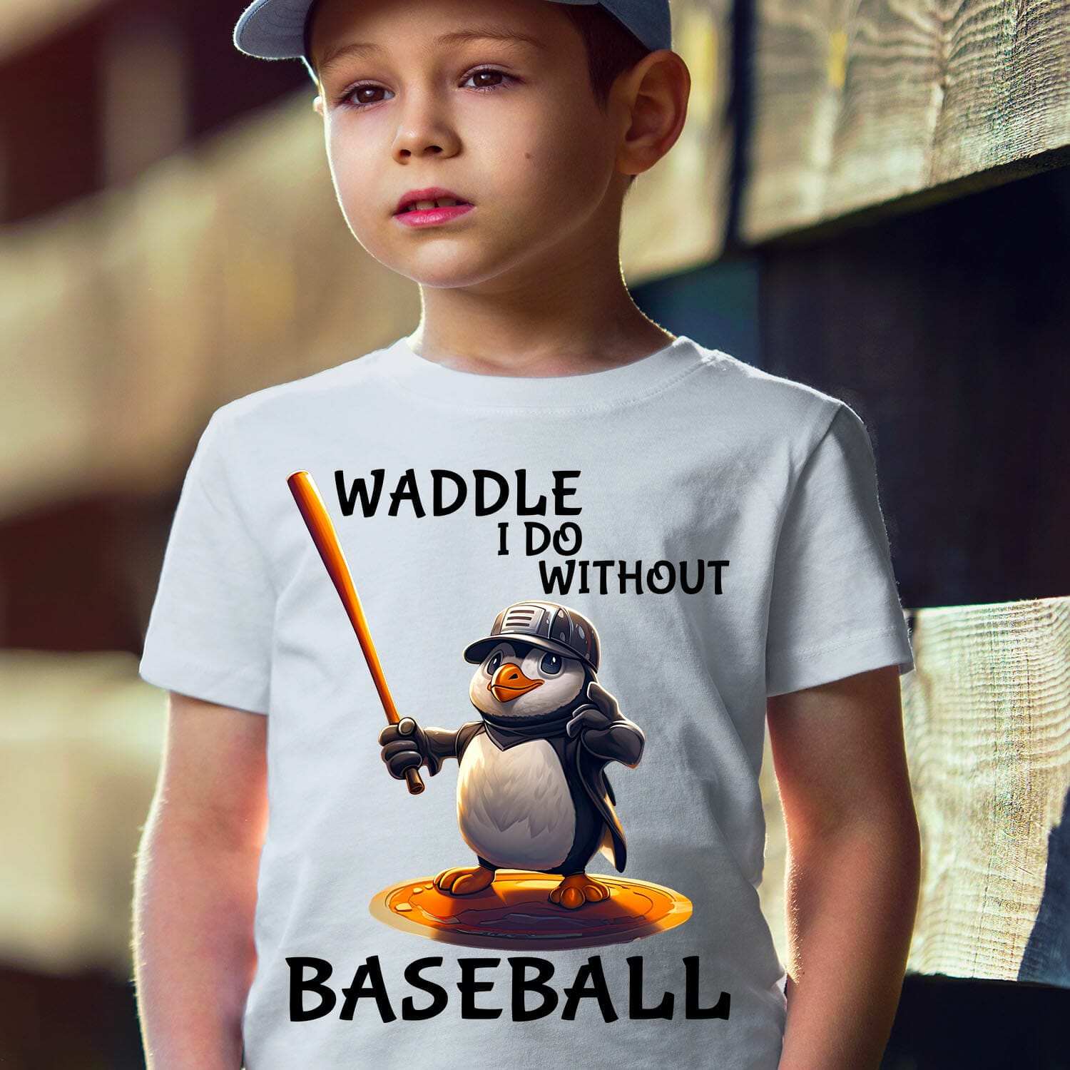 Penguin With A Baseball Bat - Funny T-Shirt Design For Boys