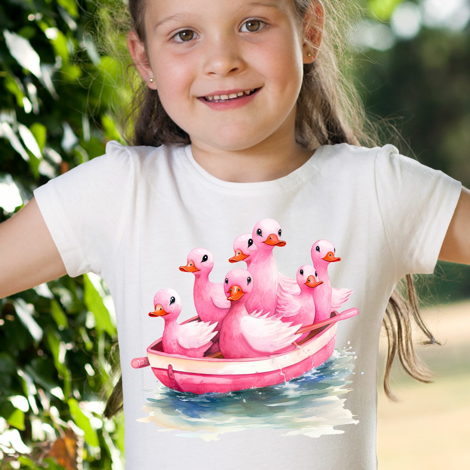 pink ducklings in a boat tshirt design