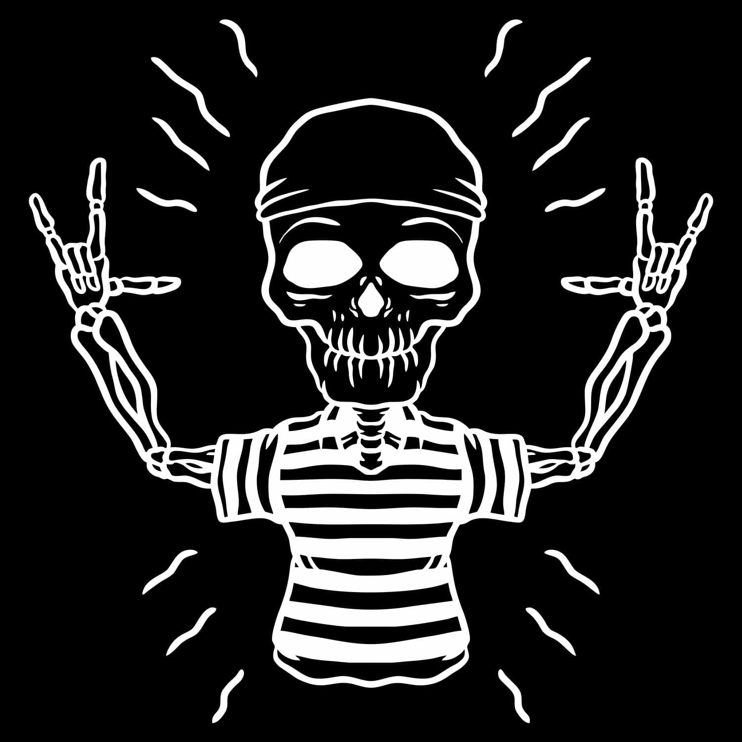 Skeleton With Rock Hand Sign TShirt Design.