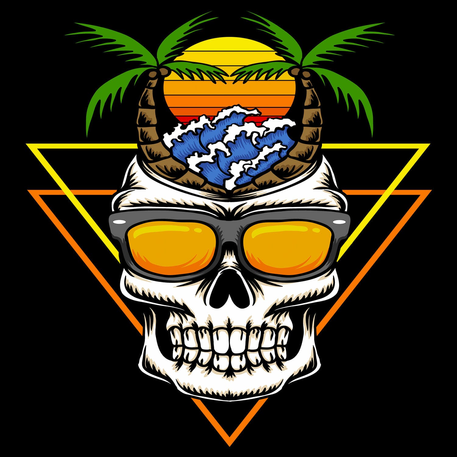 skull with palm trees and beach tshirt design